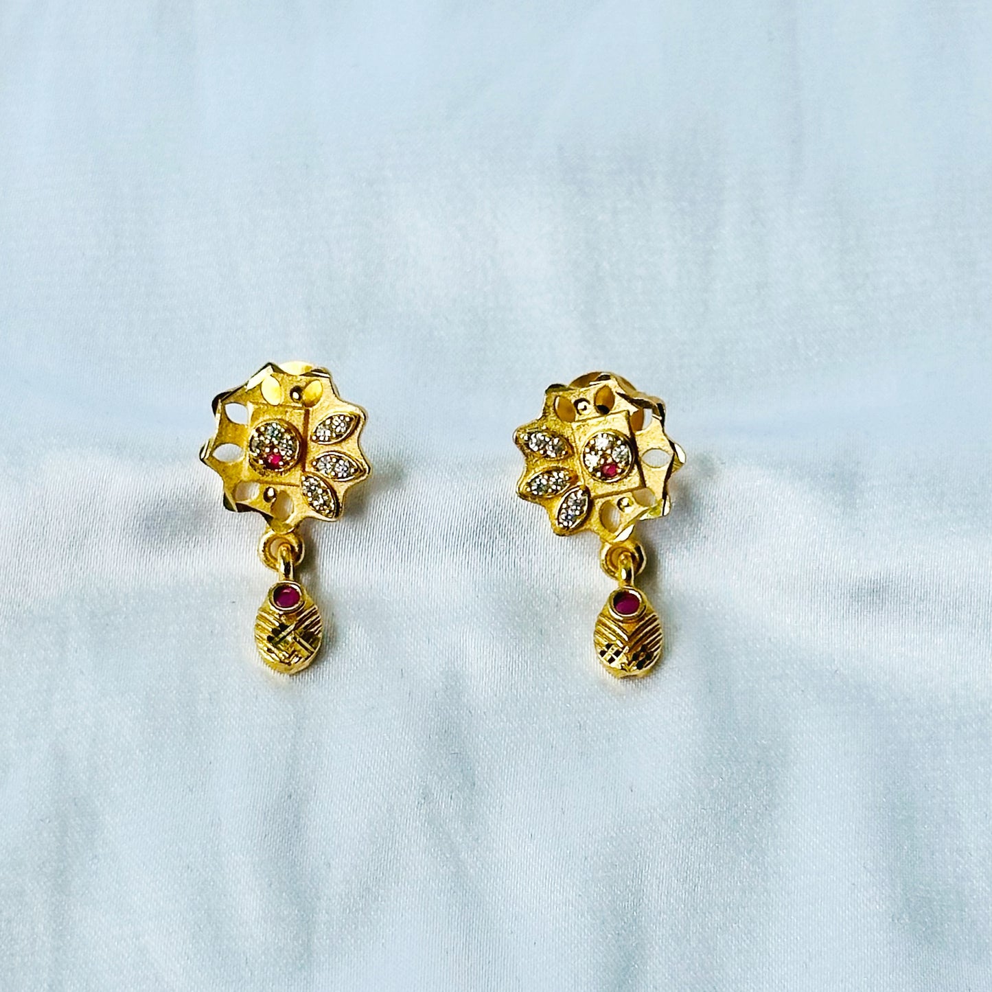 Floral Design American Diamond 1 Micron Gold Plated Pendant Set