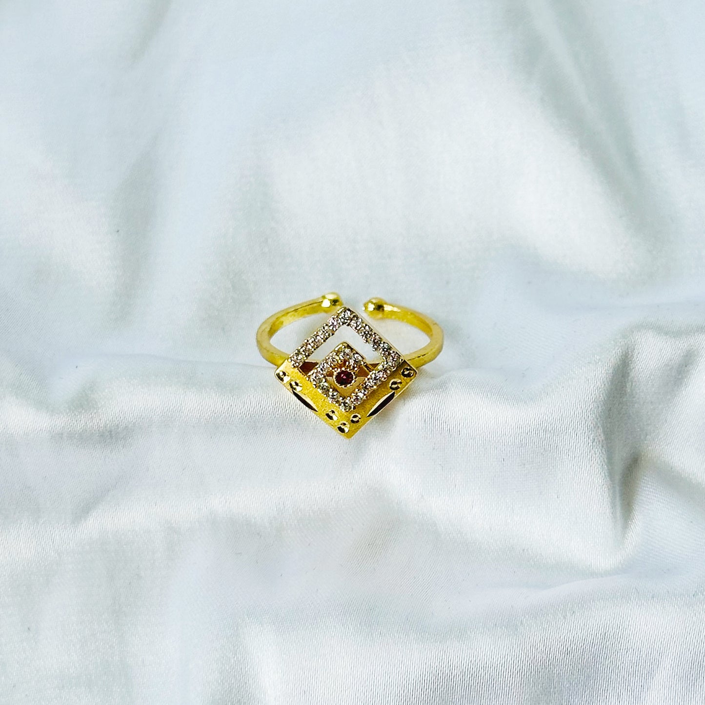 Abstract Square Design American Diamond 1 Micron Gold Plated Pendant Set