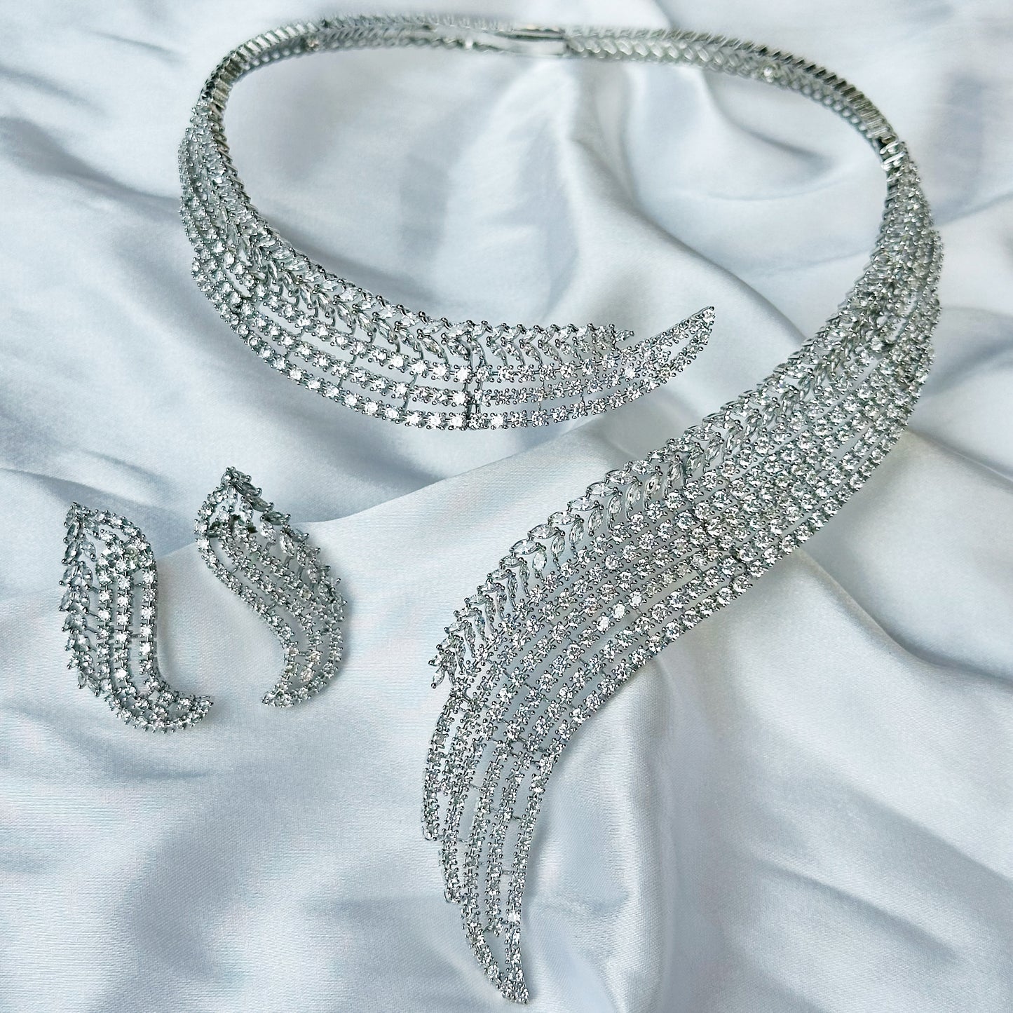 Solitaire Inspired CZ Silver-Plated Necklace Set