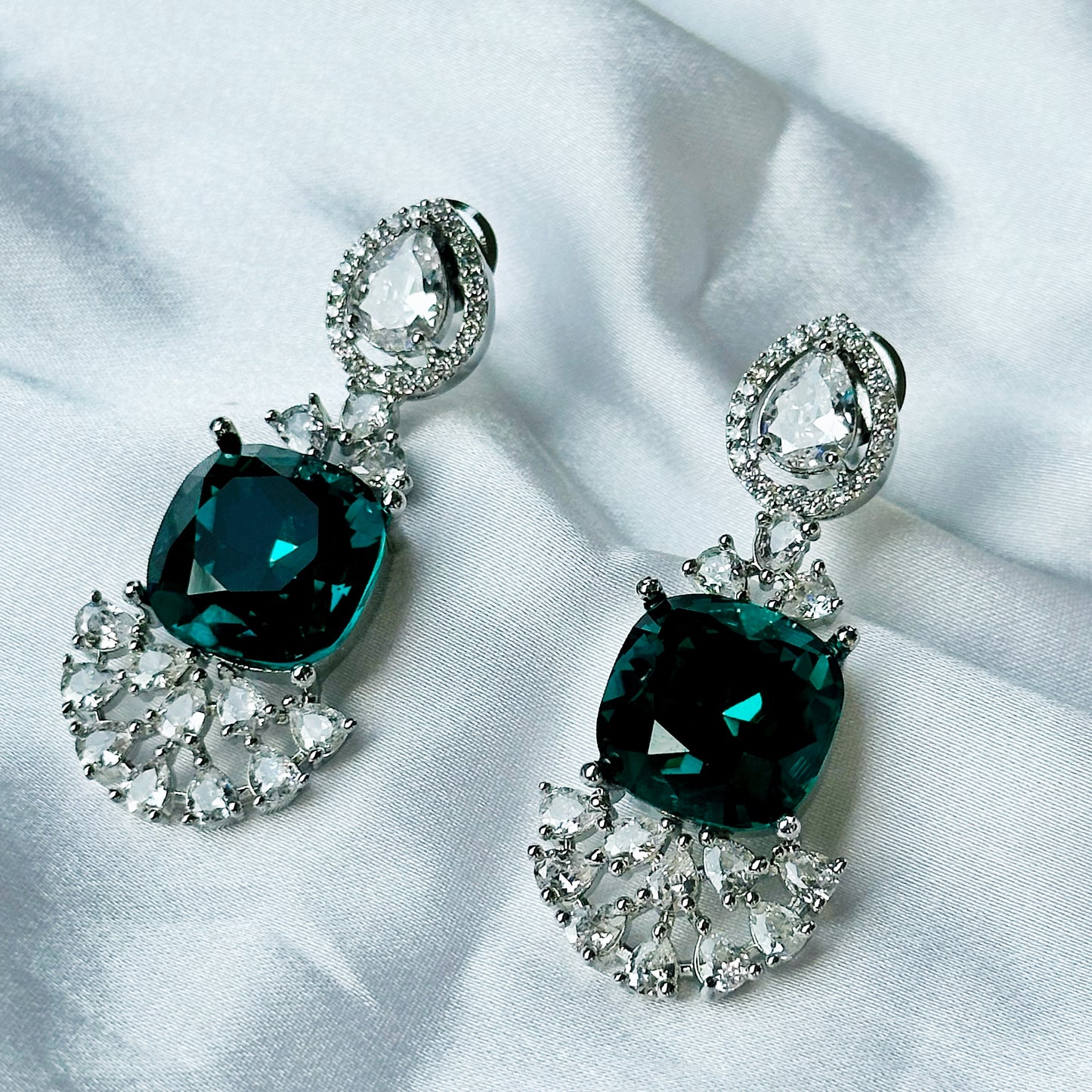 Green Emerald Green Swarovski Crystal American Diamond Silver Plated Earrings