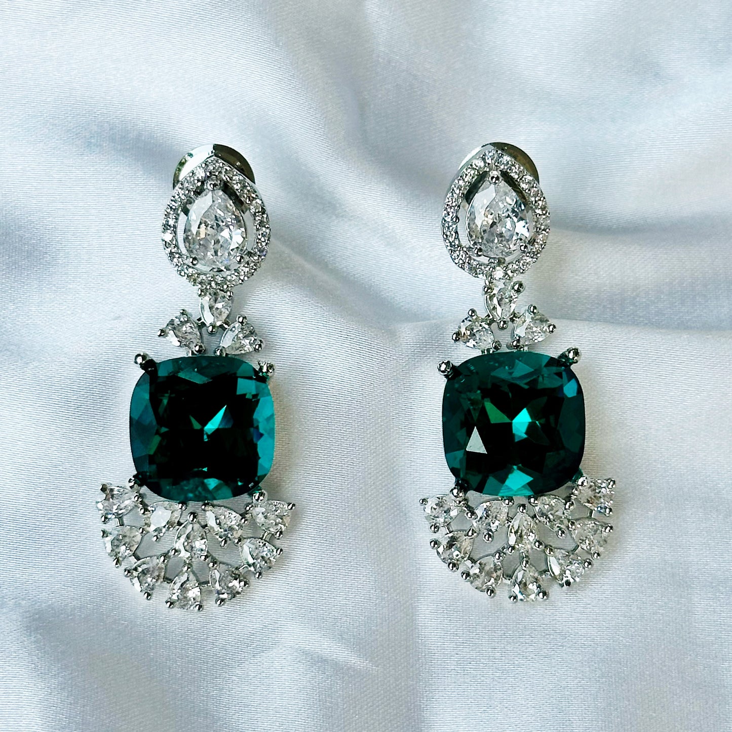 Green Emerald Green Swarovski Crystal American Diamond Silver Plated Earrings