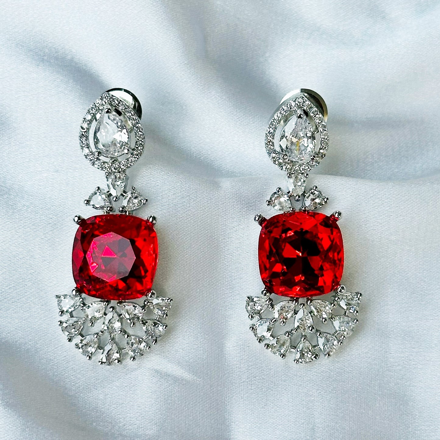Red Siam Swarovski Crystal American Diamond Silver Plated Earrings