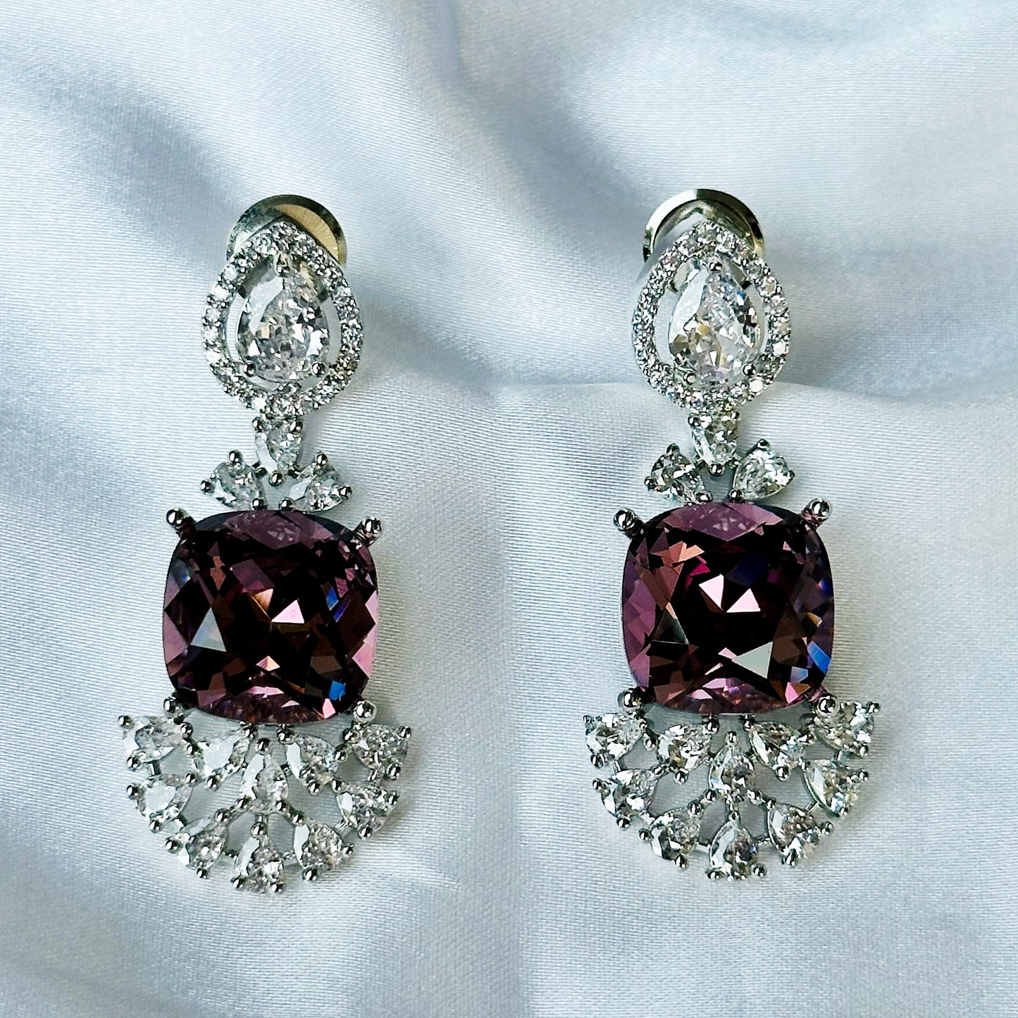 Deep Purple Amethyst Swarovski Crystal American Diamond Silver Plated Earrings