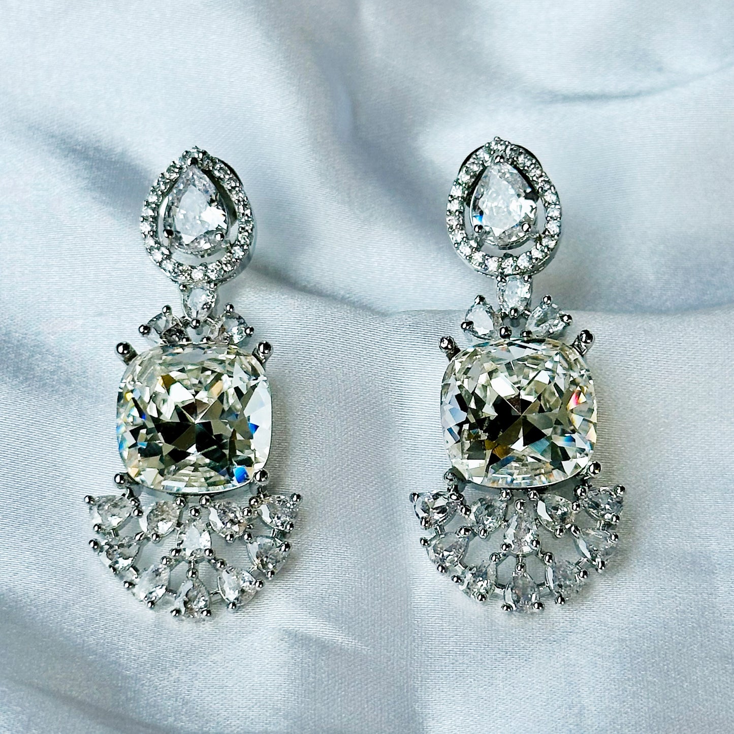 White Swarovski Crystal American Diamond Silver Plated Earrings