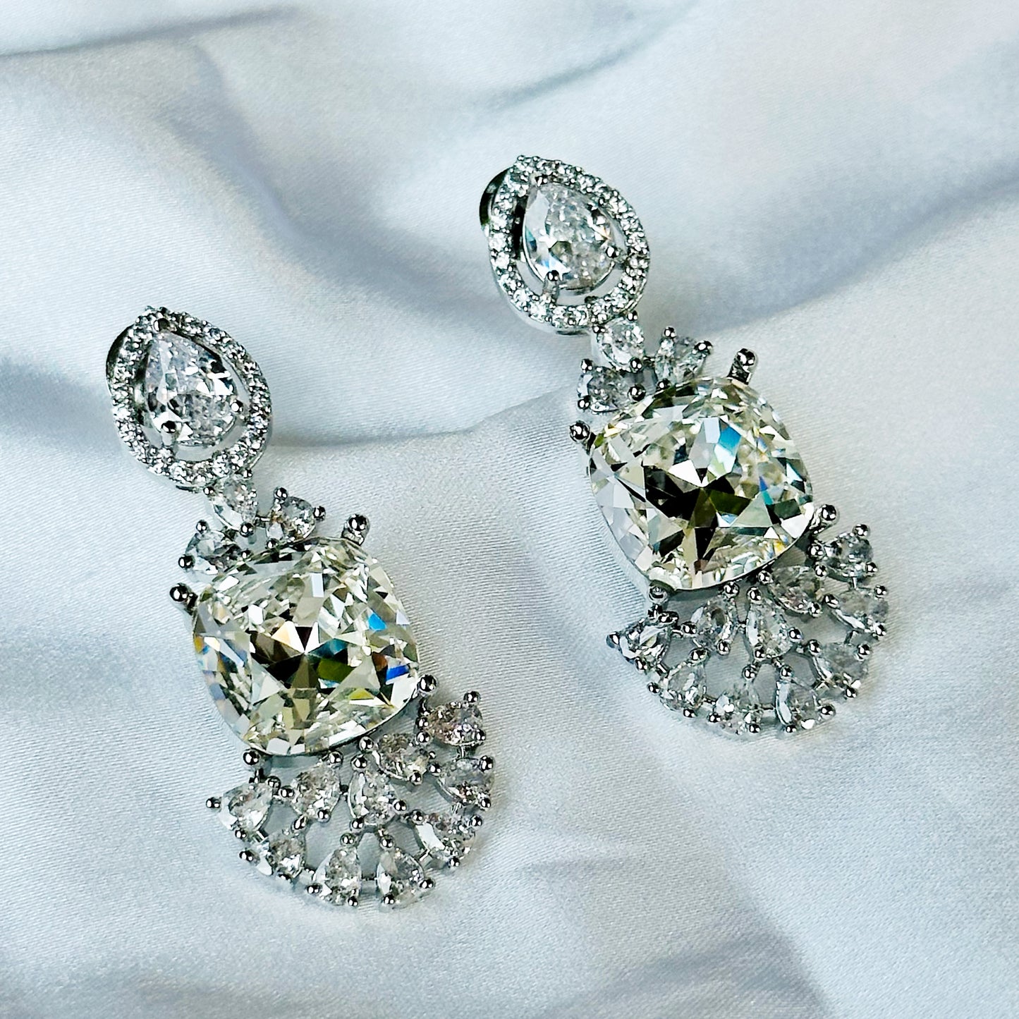 White Swarovski Crystal American Diamond Silver Plated Earrings