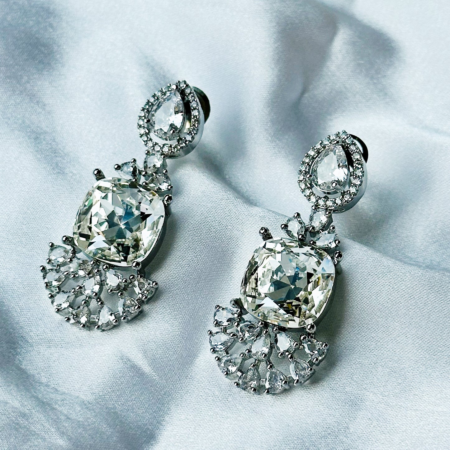 White Swarovski Crystal American Diamond Silver Plated Earrings