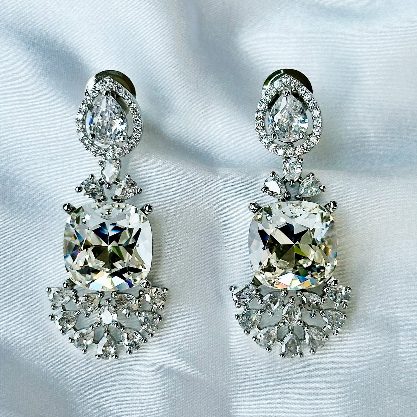 White Swarovski Crystal American Diamond Silver Plated Earrings