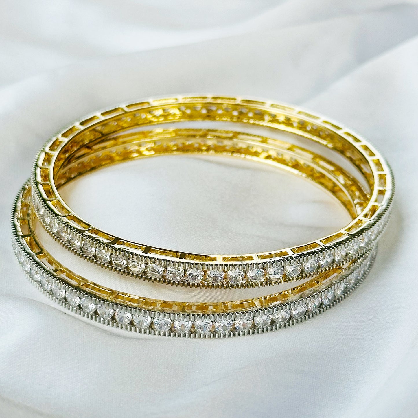 American Diamond Gold-Silver Plated Bangles Set of 2