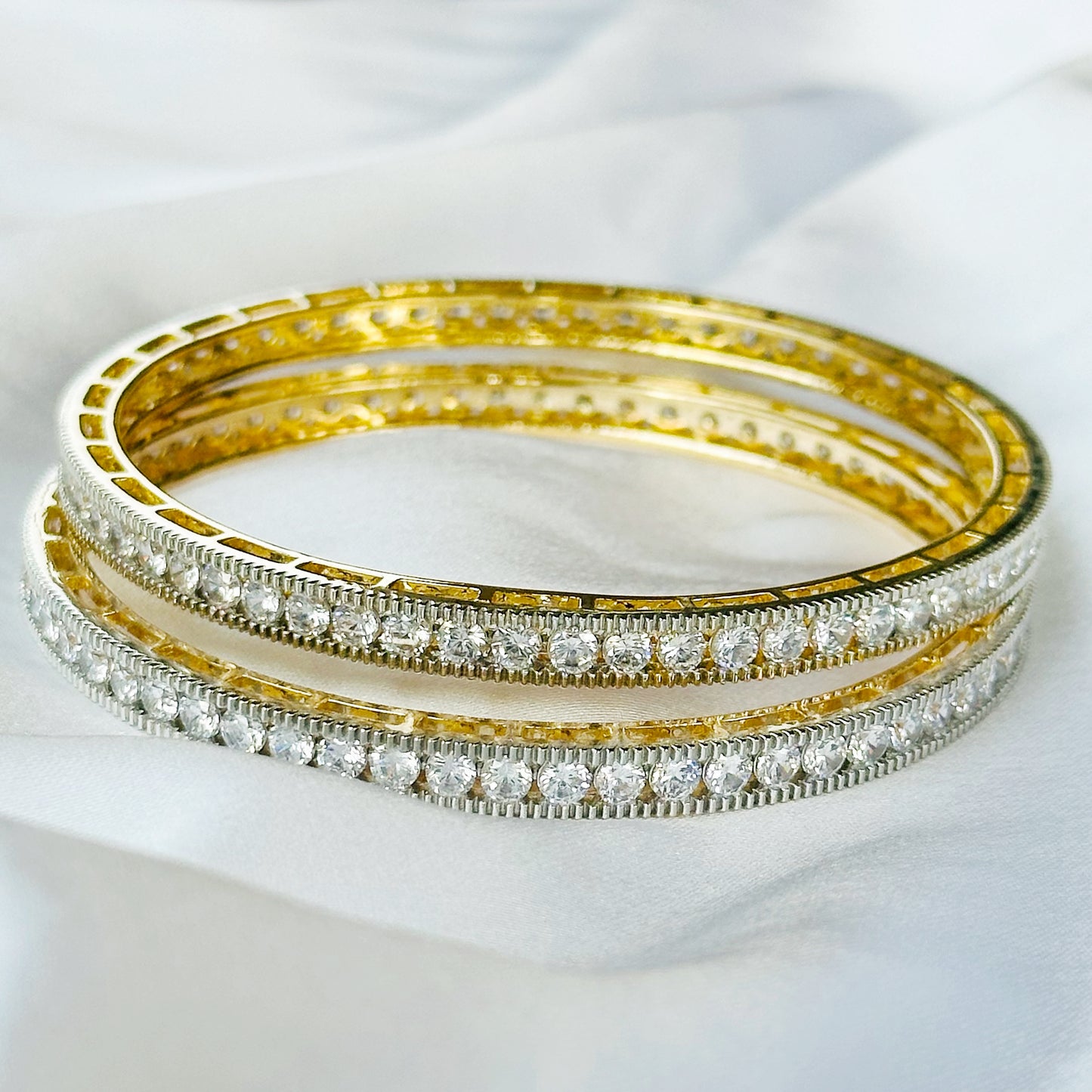 American Diamond Gold-Silver Plated Bangles Set of 2