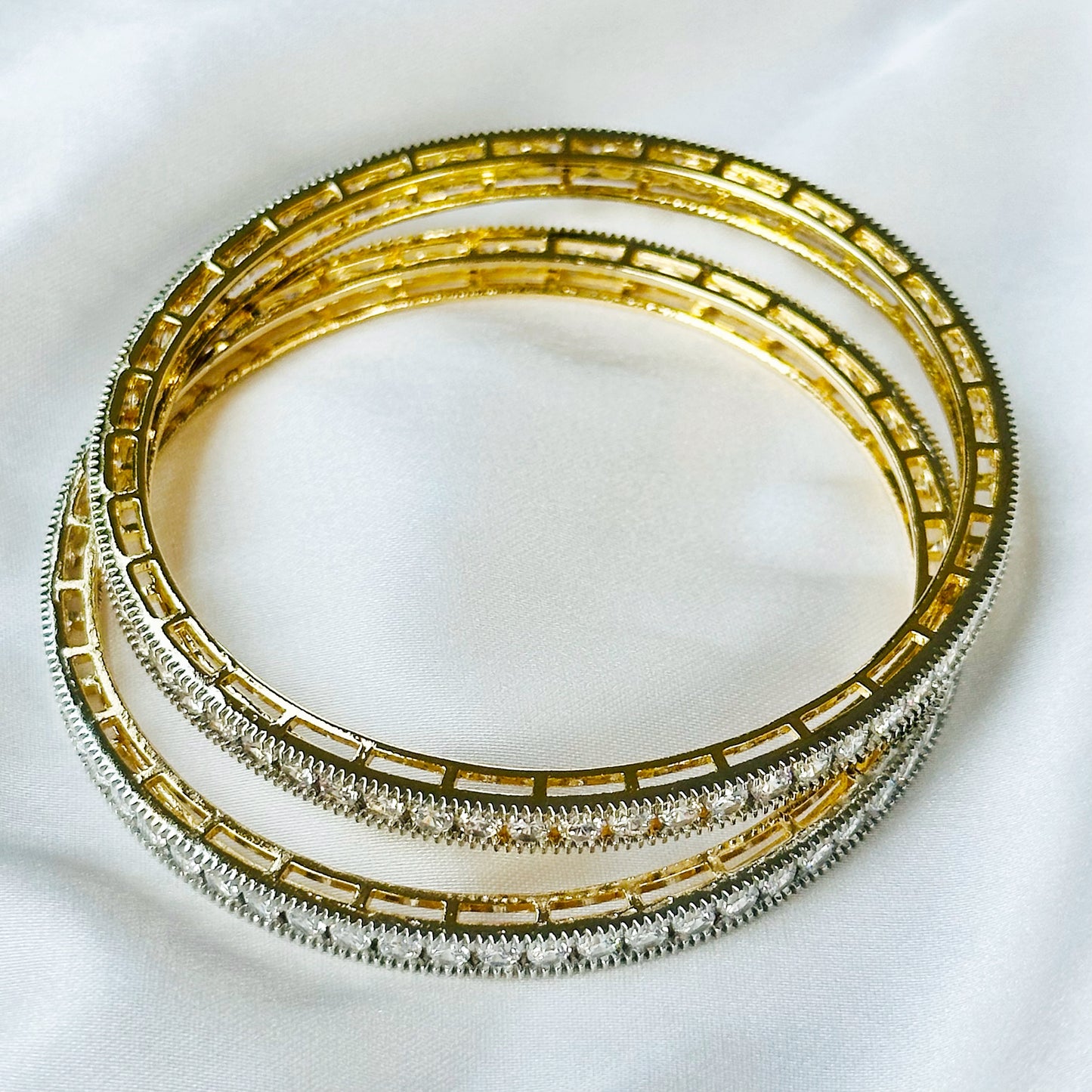 American Diamond Gold-Silver Plated Bangles Set of 2
