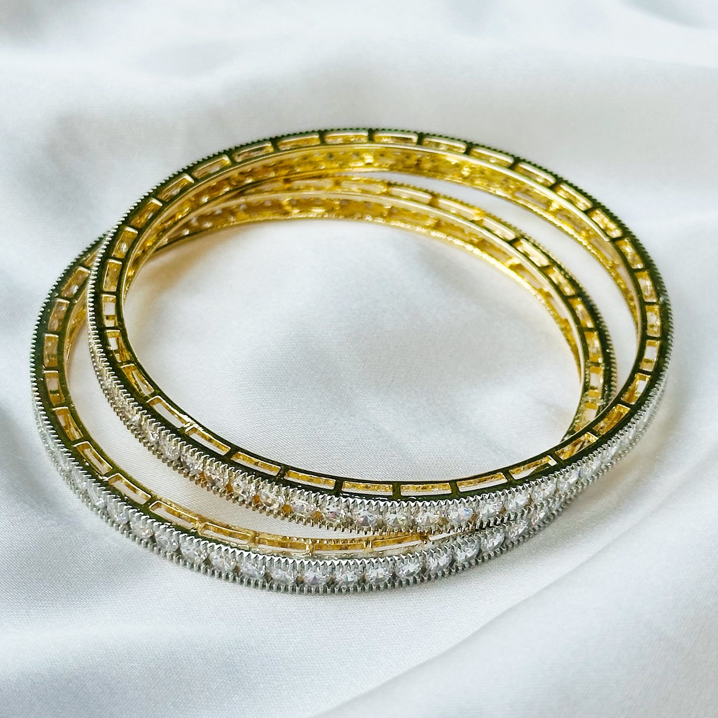 American Diamond Gold-Silver Plated Bangles Set of 2