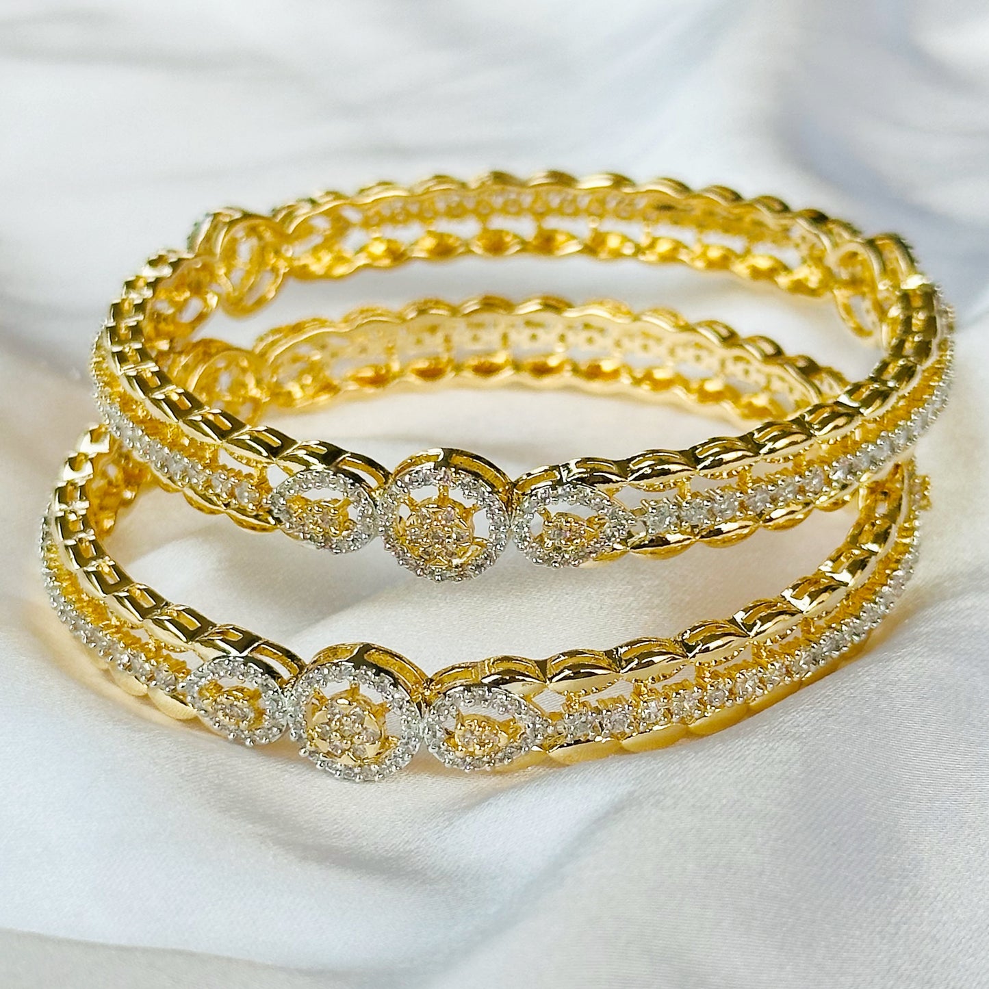 American Diamond Gold-Silver Plated Bangles Set of 2