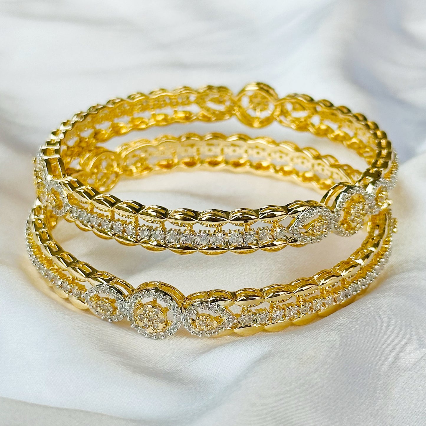 American Diamond Gold-Silver Plated Bangles Set of 2