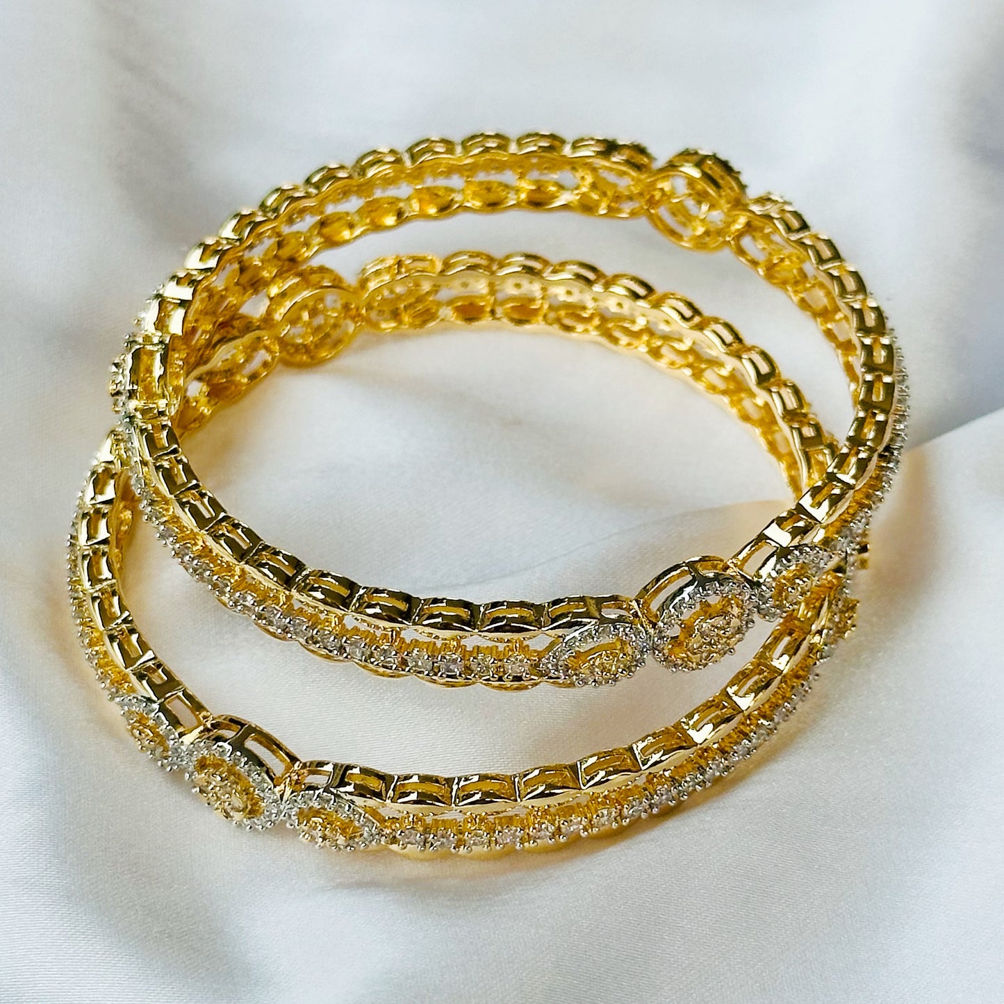 American Diamond Gold-Silver Plated Bangles Set of 2