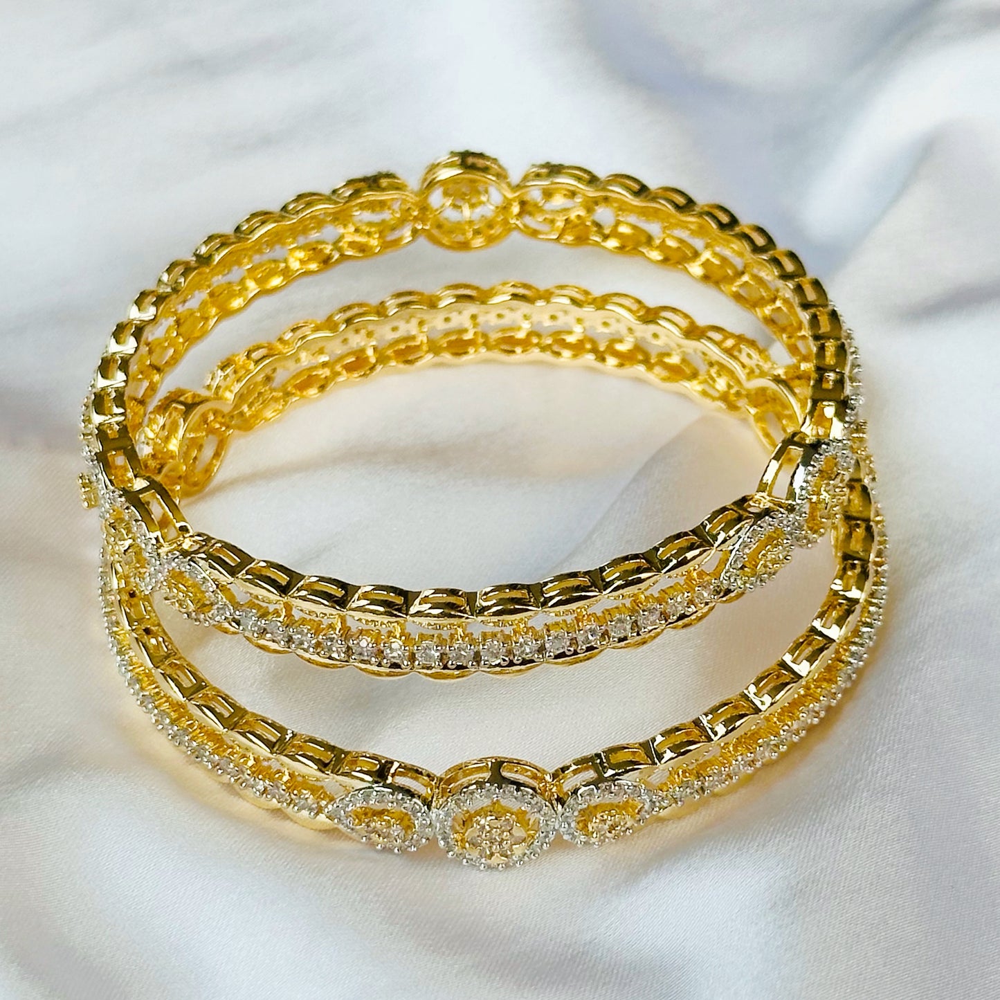 American Diamond Gold-Silver Plated Bangles Set of 2