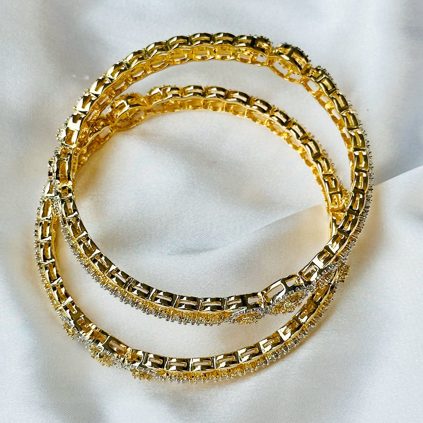 American Diamond Gold-Silver Plated Bangles Set of 2