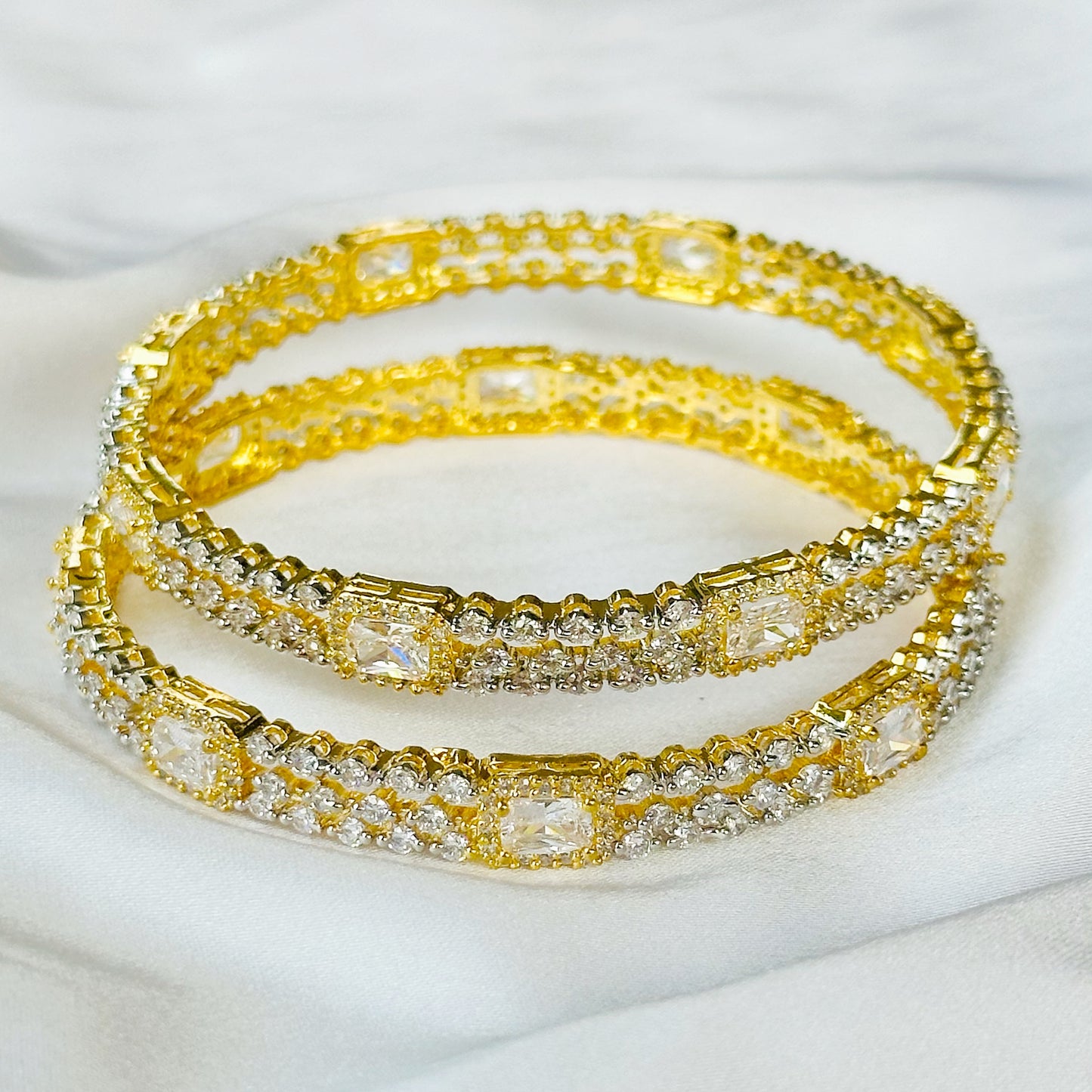 American Diamond Gold-Silver Plated Bangles Set of 2
