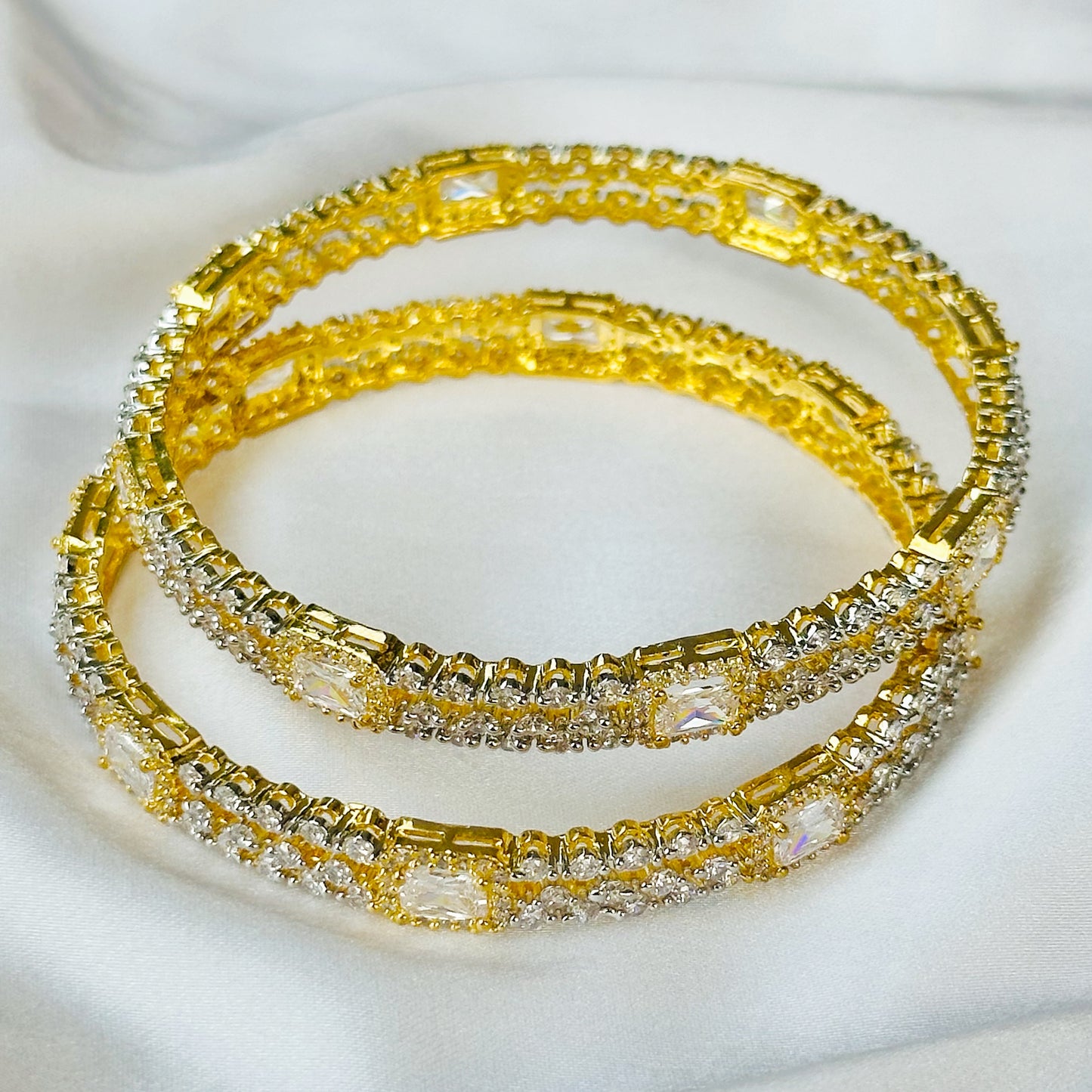 American Diamond Gold-Silver Plated Bangles Set of 2