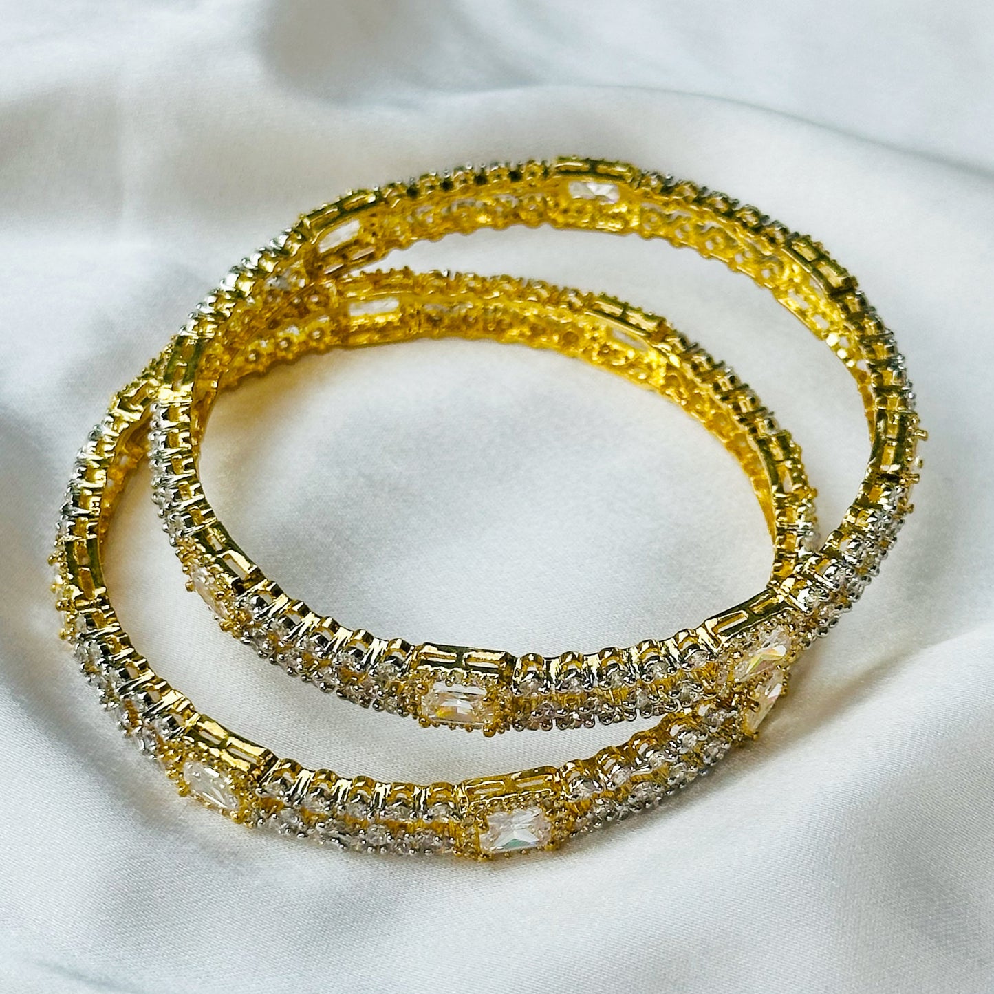 American Diamond Gold-Silver Plated Bangles Set of 2