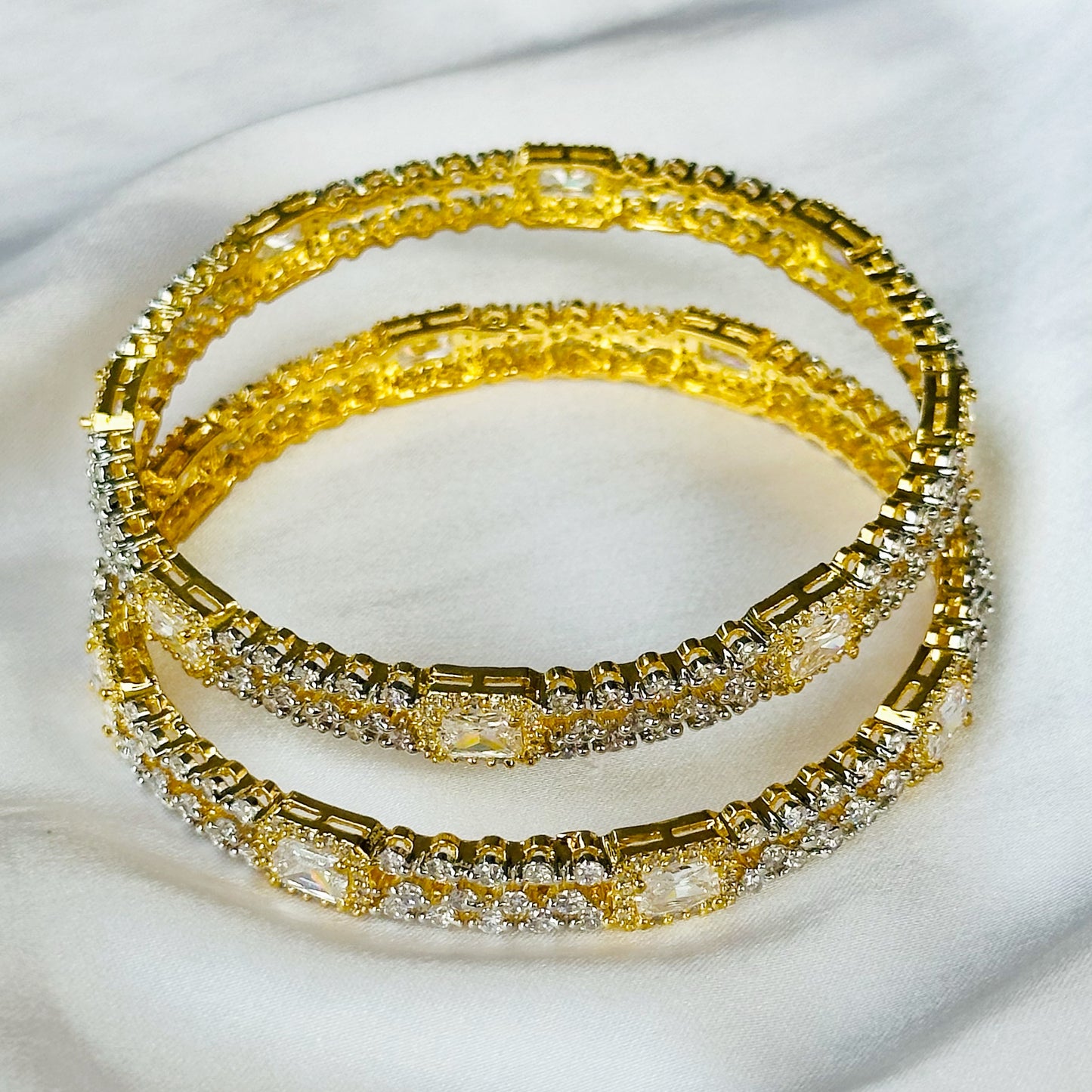 American Diamond Gold-Silver Plated Bangles Set of 2