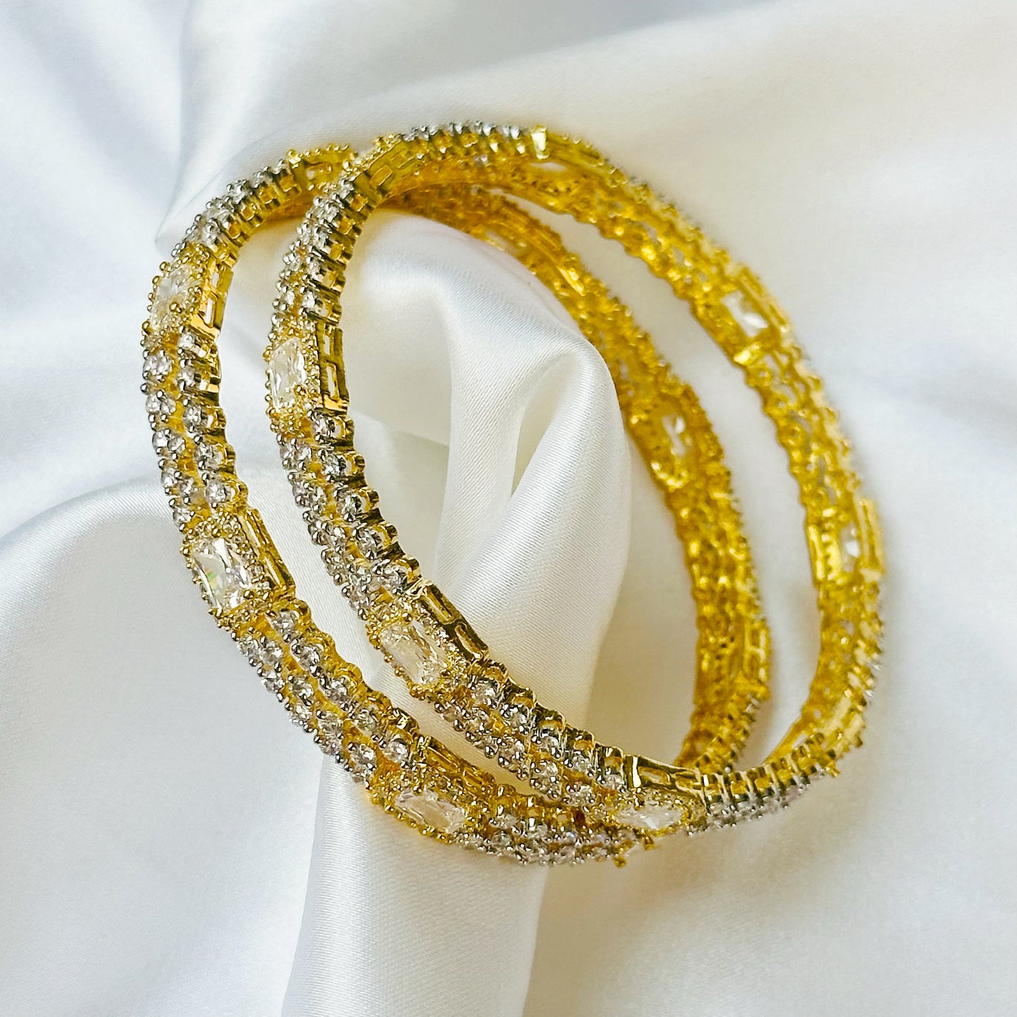 American Diamond Gold-Silver Plated Bangles Set of 2