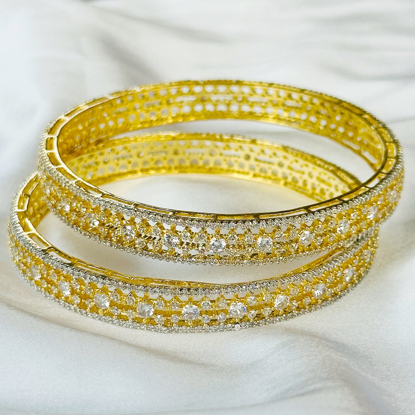 American Diamond Gold-Silver Plated Bangles Set of 2