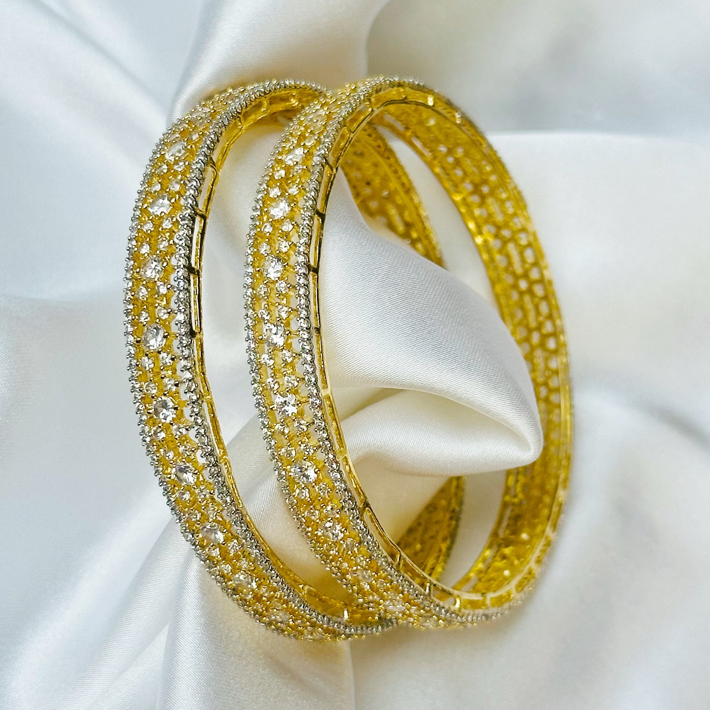American Diamond Gold-Silver Plated Bangles Set of 2