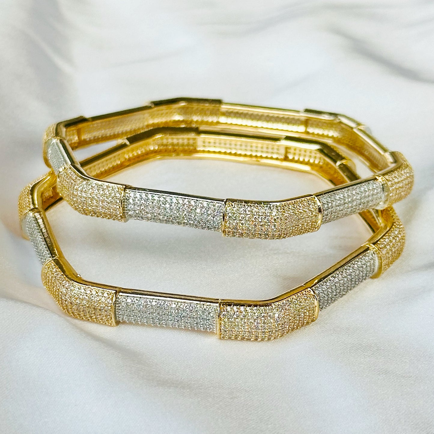American Diamond Gold-Silver Plated Bangles Set of 2
