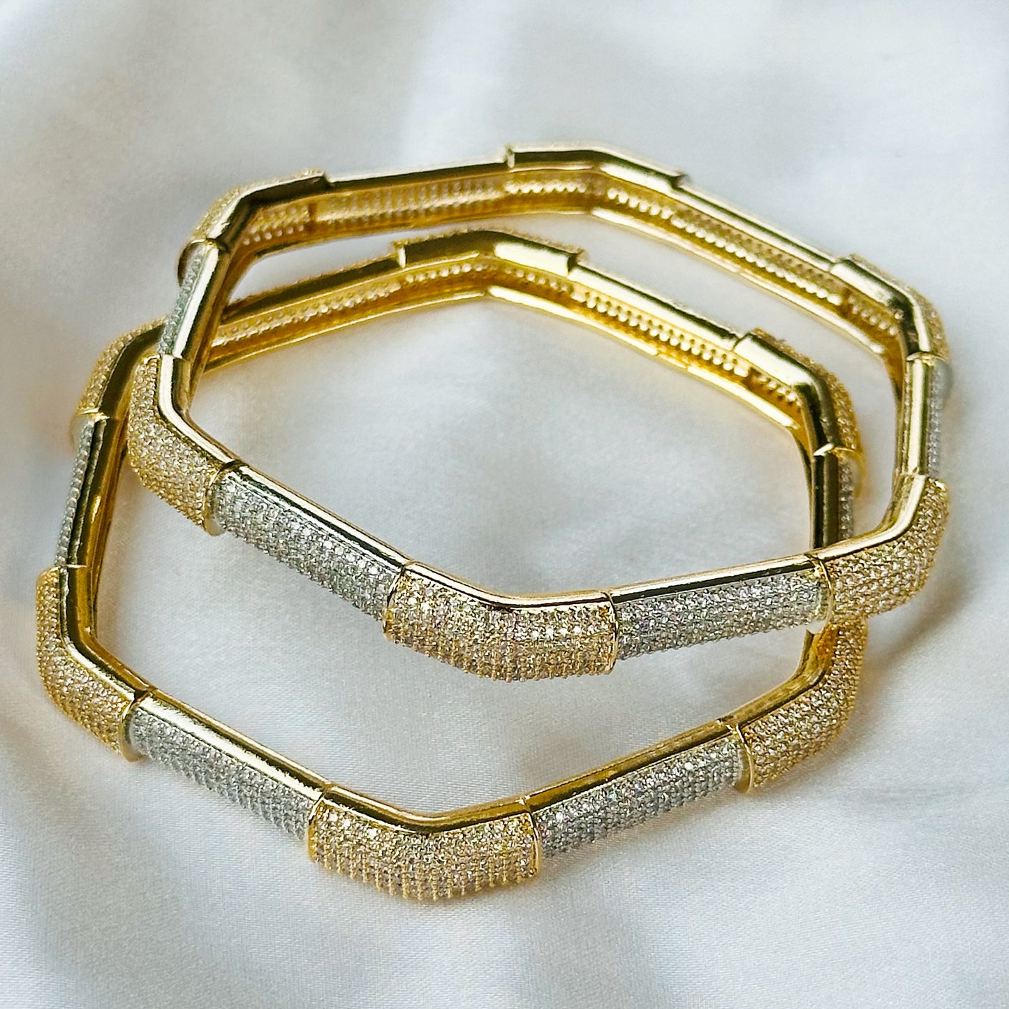 American Diamond Gold-Silver Plated Bangles Set of 2