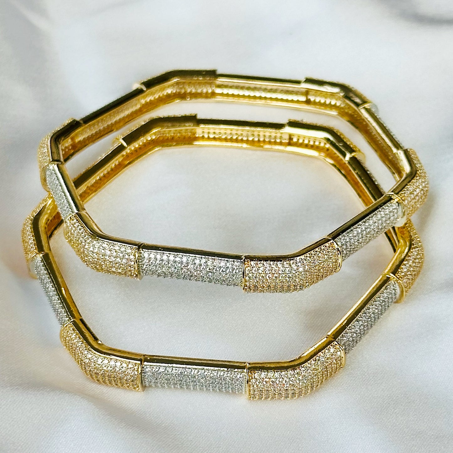 American Diamond Gold-Silver Plated Bangles Set of 2