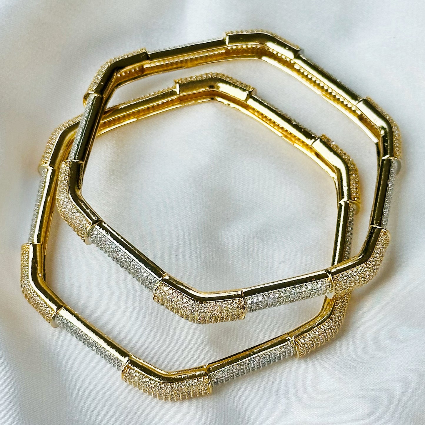 American Diamond Gold-Silver Plated Bangles Set of 2