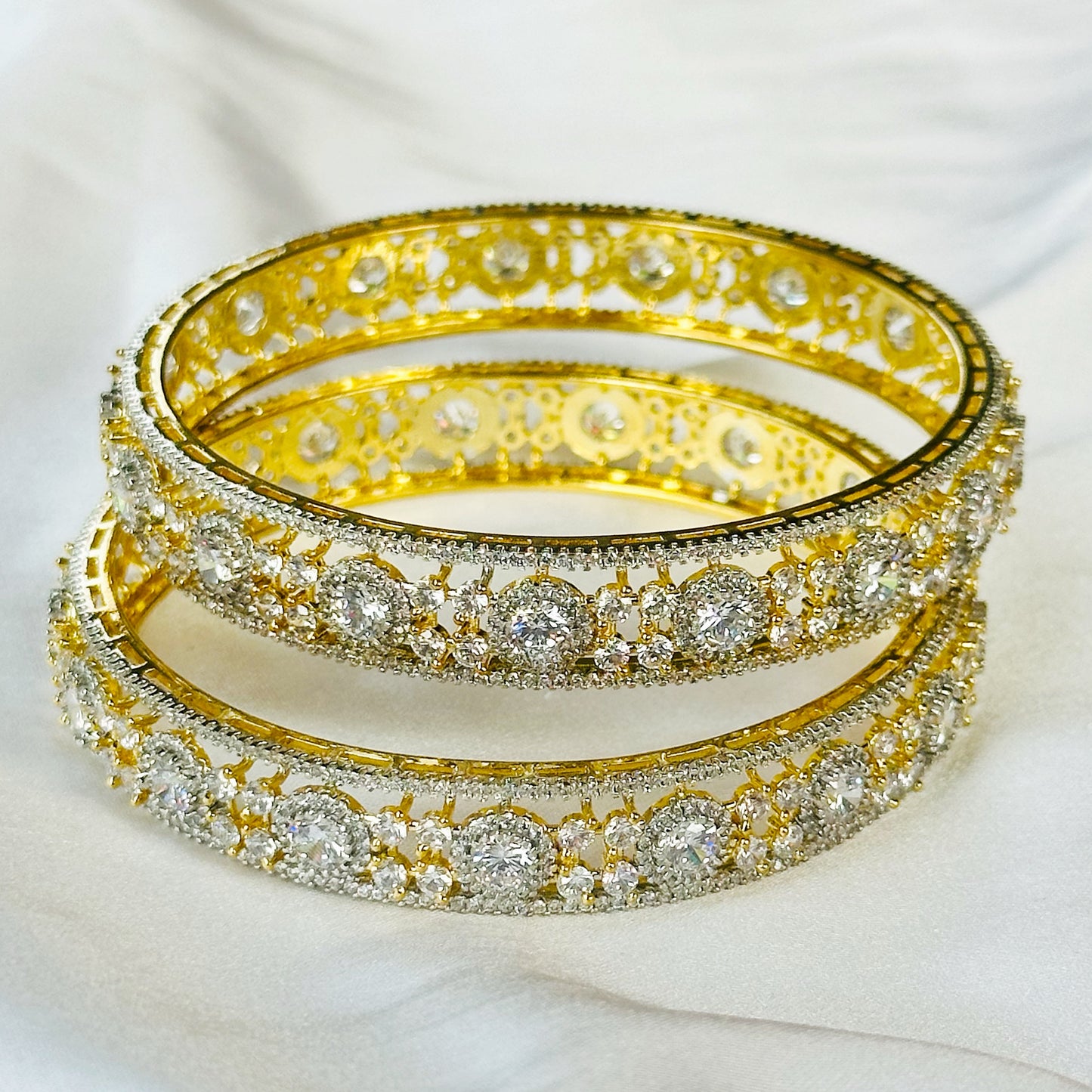 American Diamond Gold-Silver Plated Bangles Set of 2