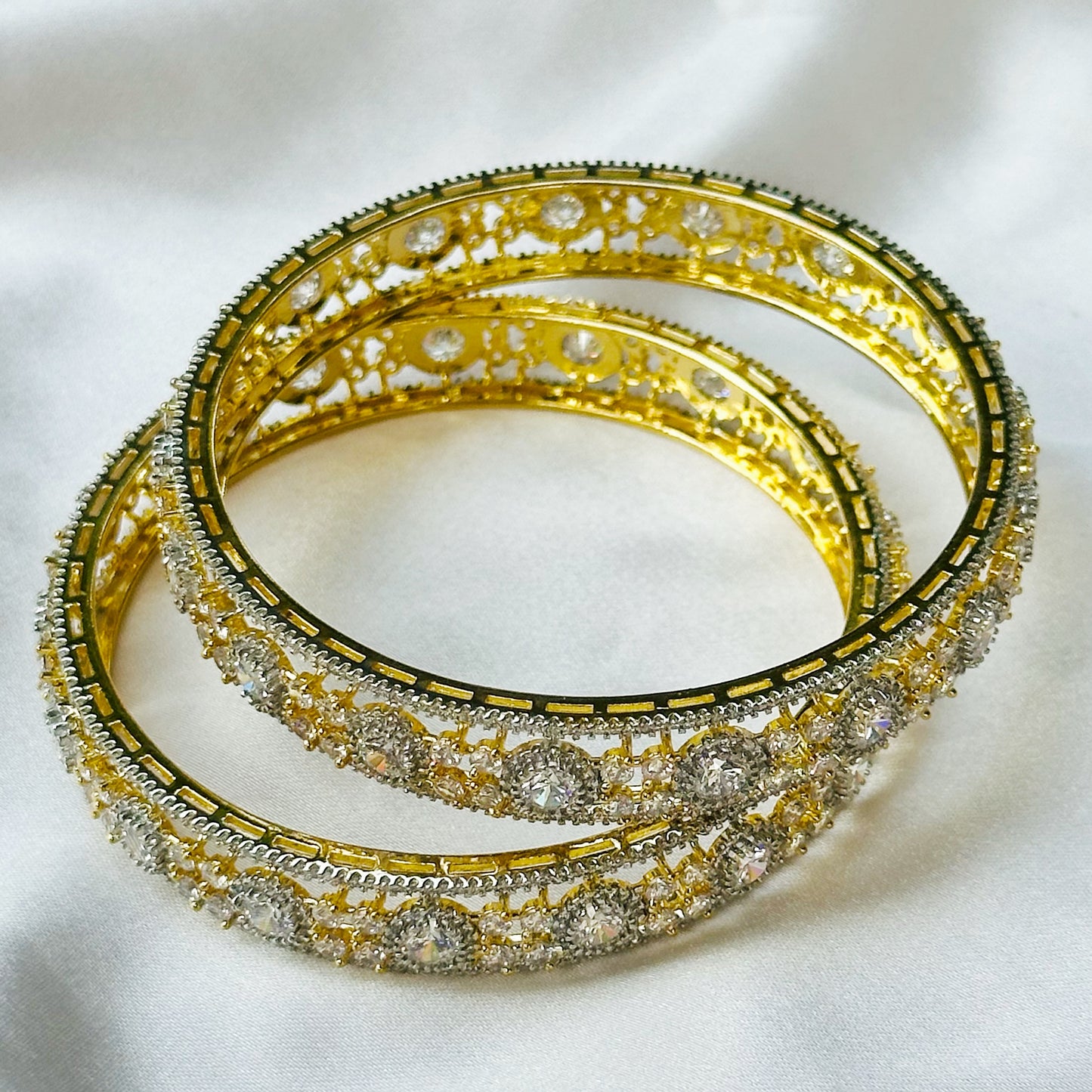 American Diamond Gold-Silver Plated Bangles Set of 2