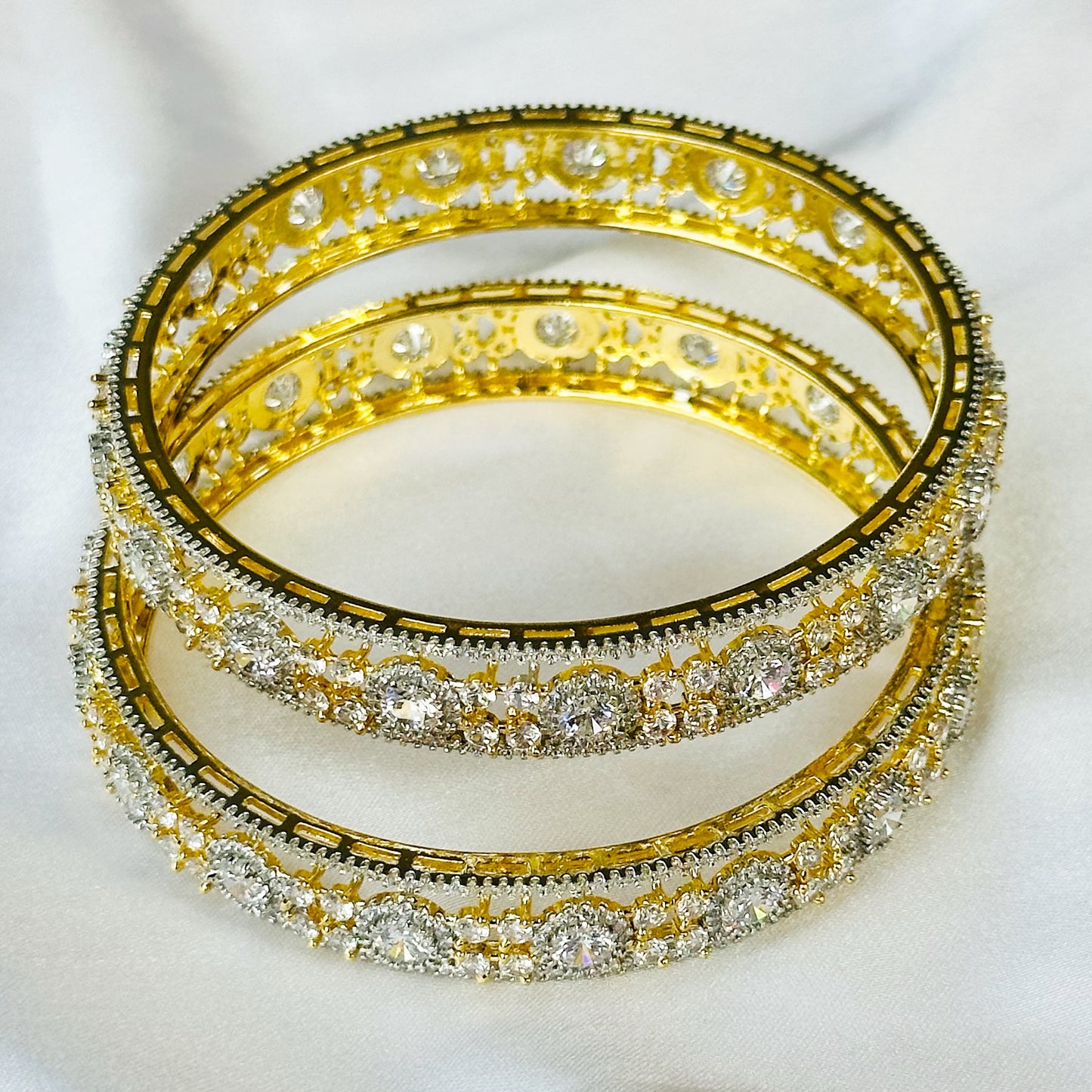 American Diamond Gold-Silver Plated Bangles Set of 2