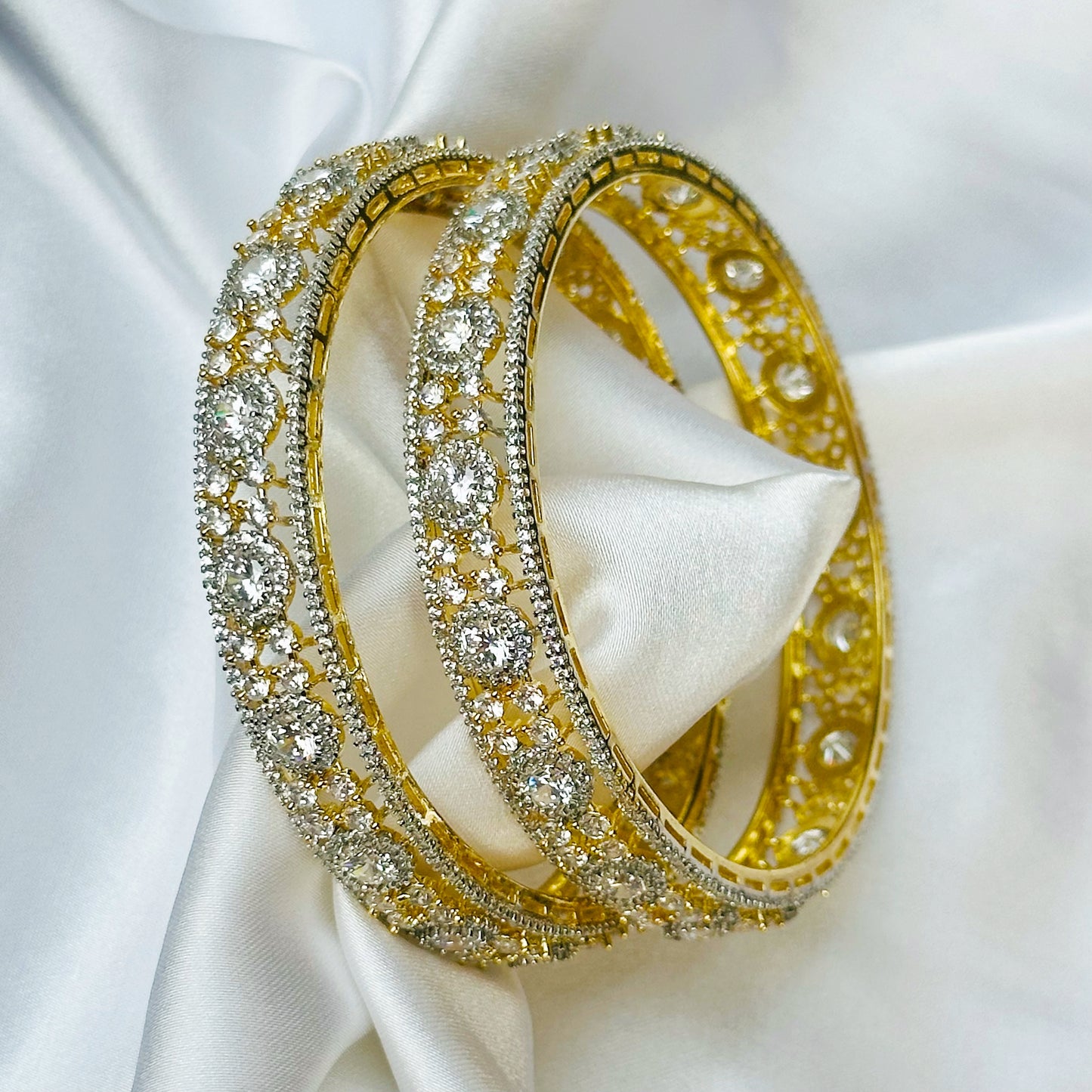 American Diamond Gold-Silver Plated Bangles Set of 2