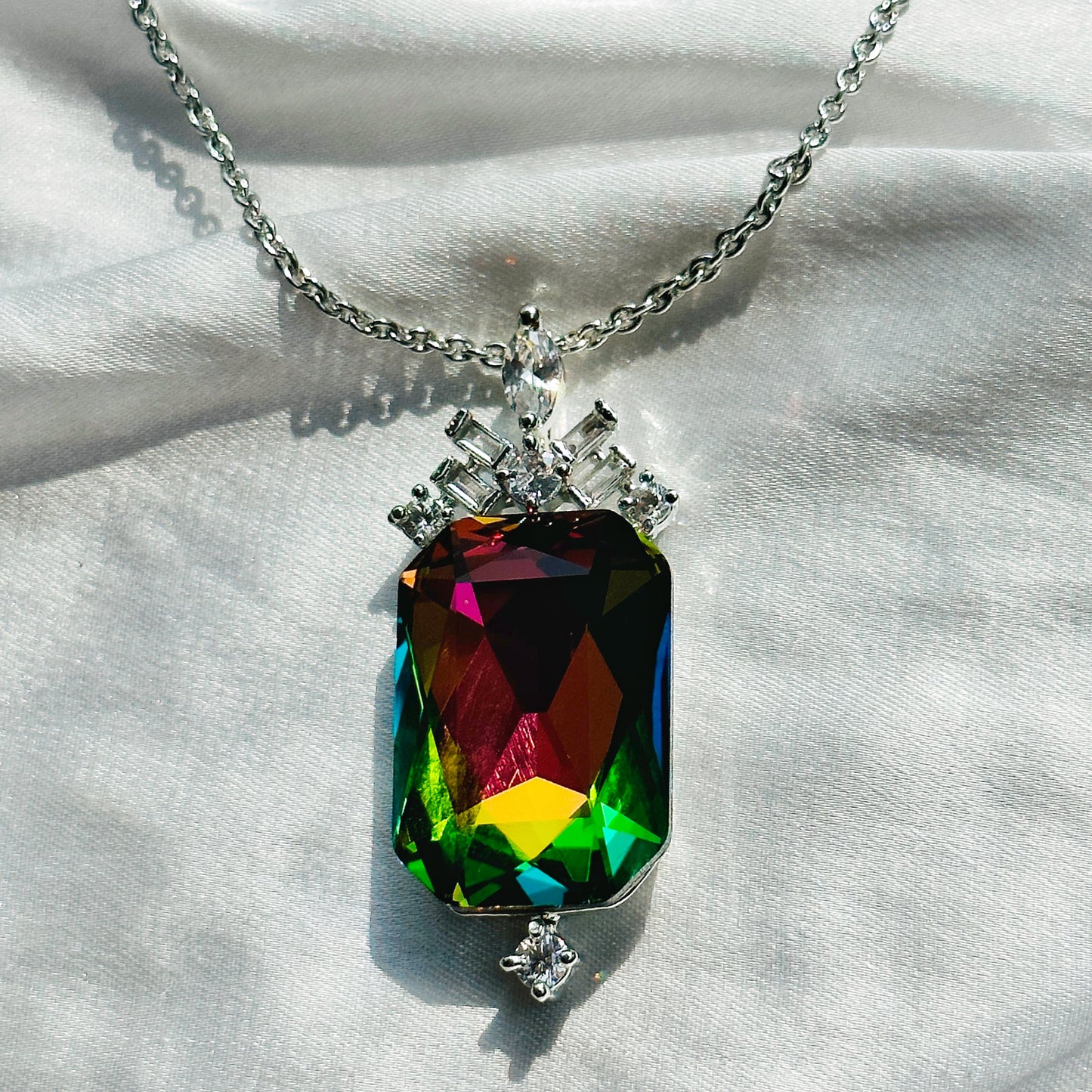 Multi-Color Vitrail Medium Swarovski Crystal Silver Plated Pendant Set