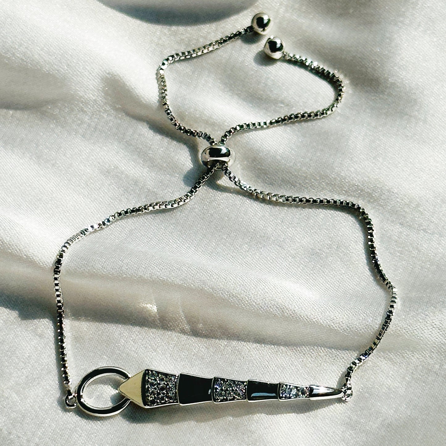 Snake Design American Diamond Silver Plated Chain Lock Bracelet