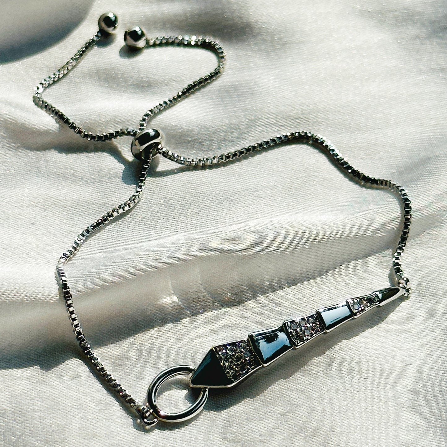 Snake Design American Diamond Silver Plated Chain Lock Bracelet