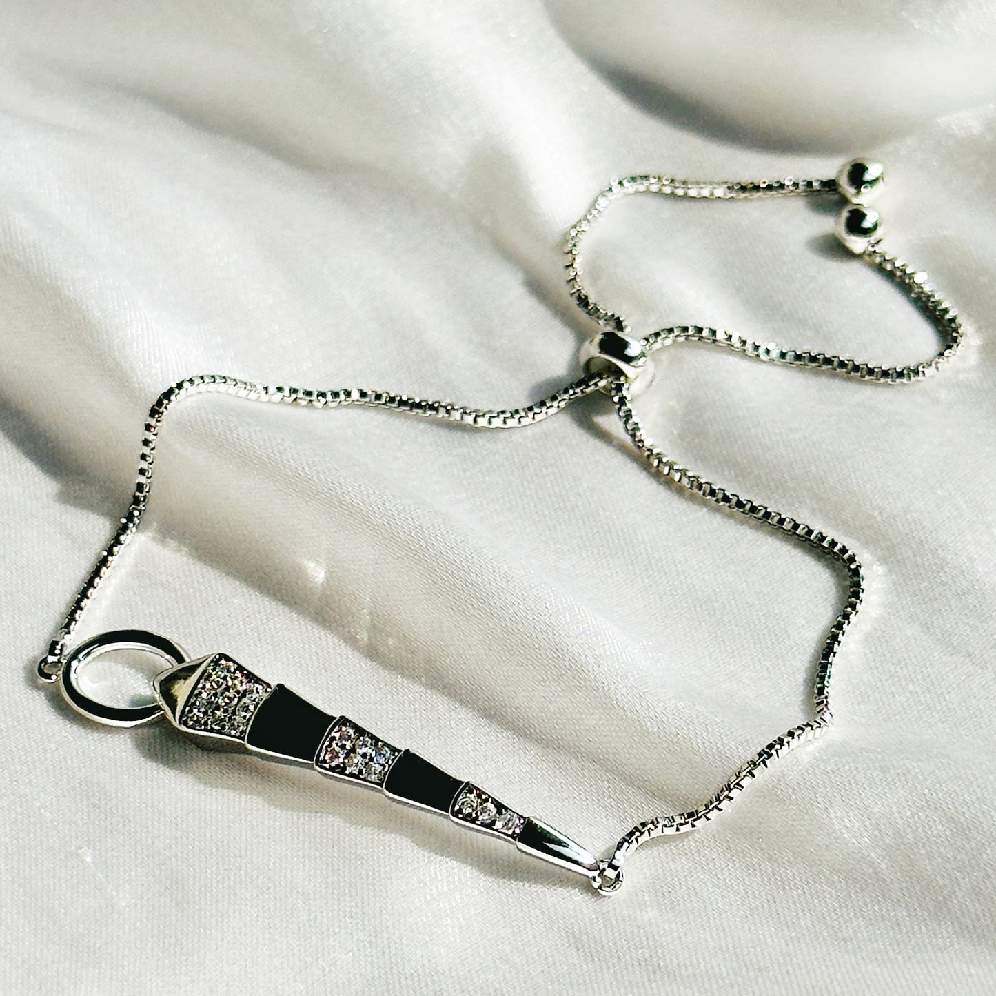 Snake Design American Diamond Silver Plated Chain Lock Bracelet