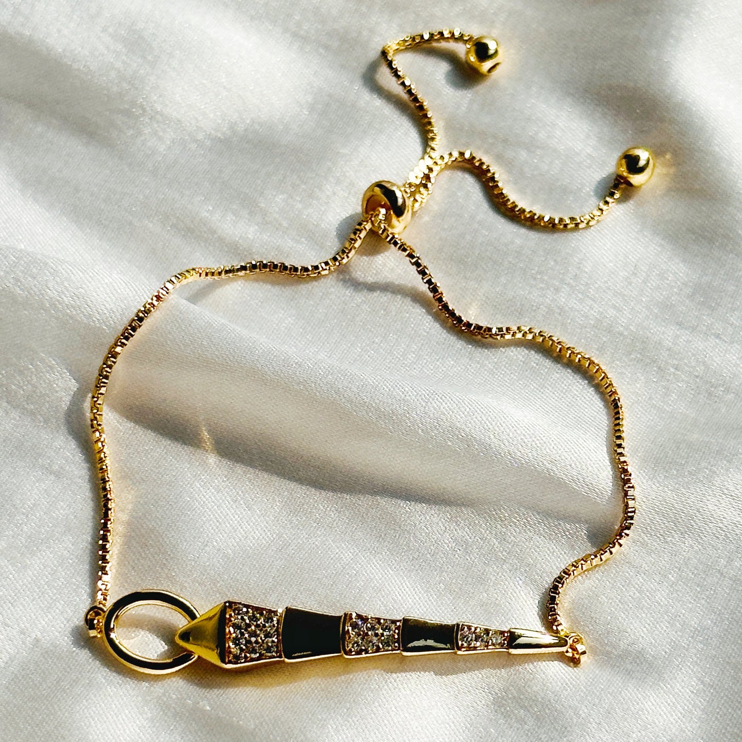 Snake Design American Diamond Gold Plated Chain Lock Bracelet