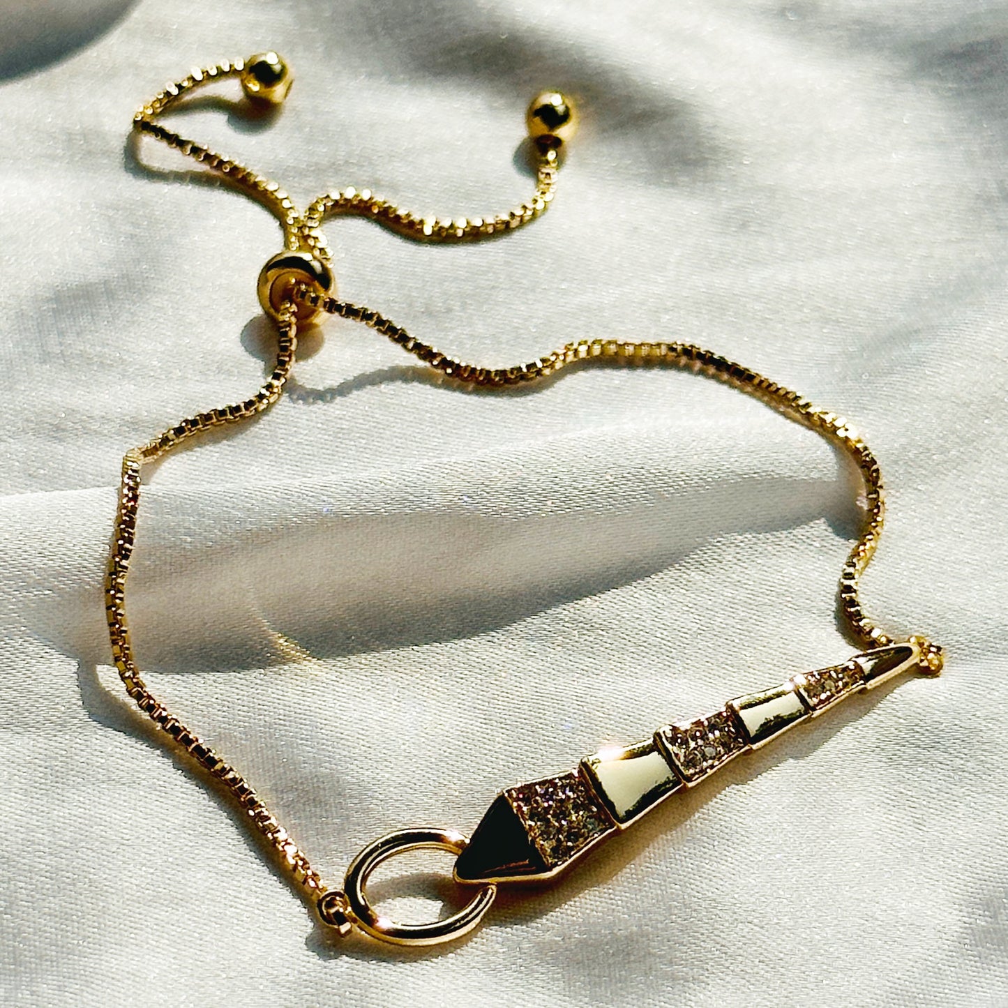 Snake Design American Diamond Gold Plated Chain Lock Bracelet