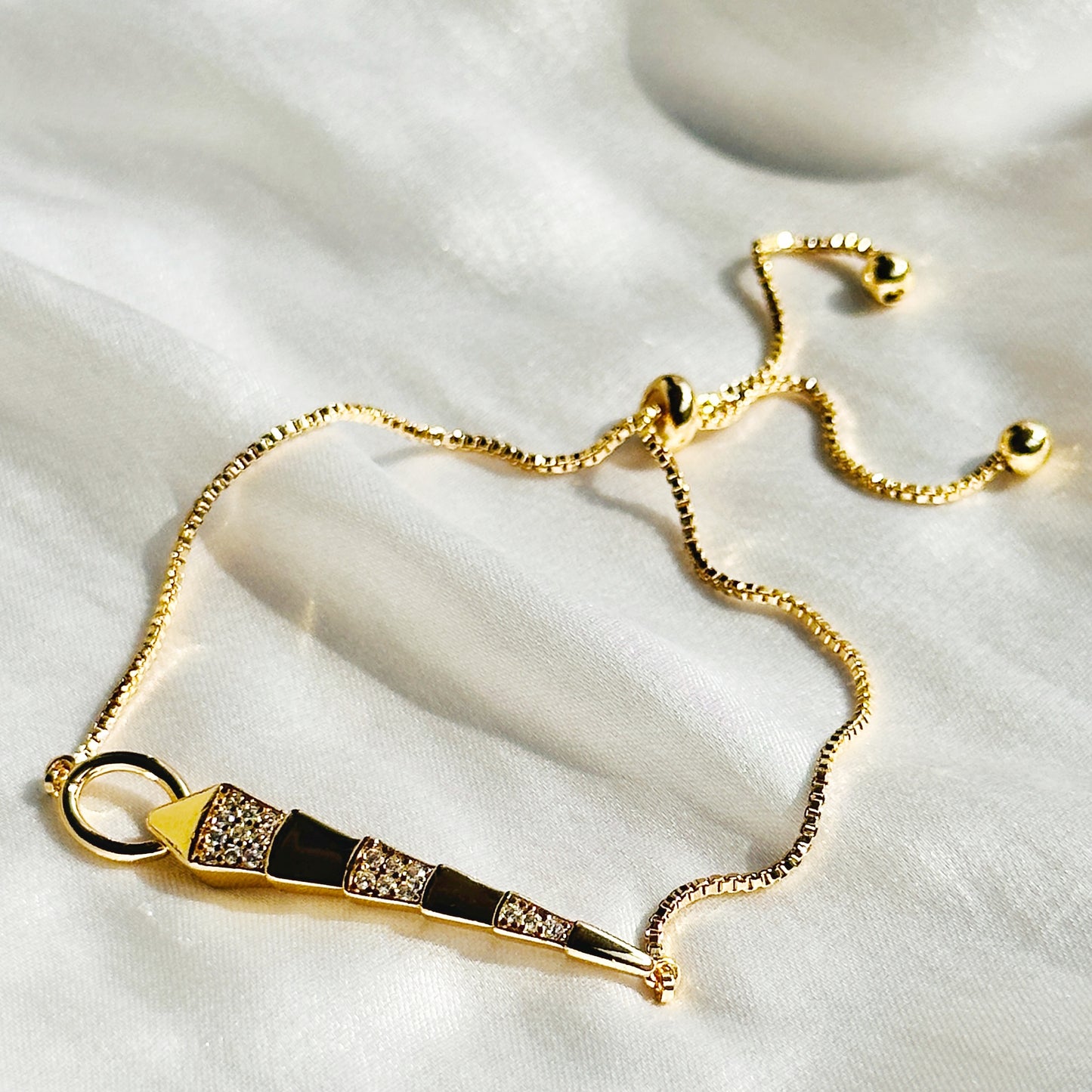 Snake Design American Diamond Gold Plated Chain Lock Bracelet