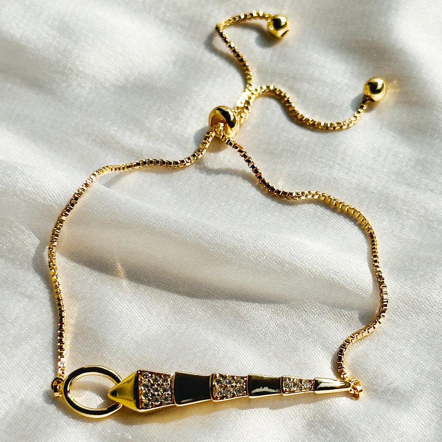Snake Design American Diamond Gold Plated Chain Lock Bracelet