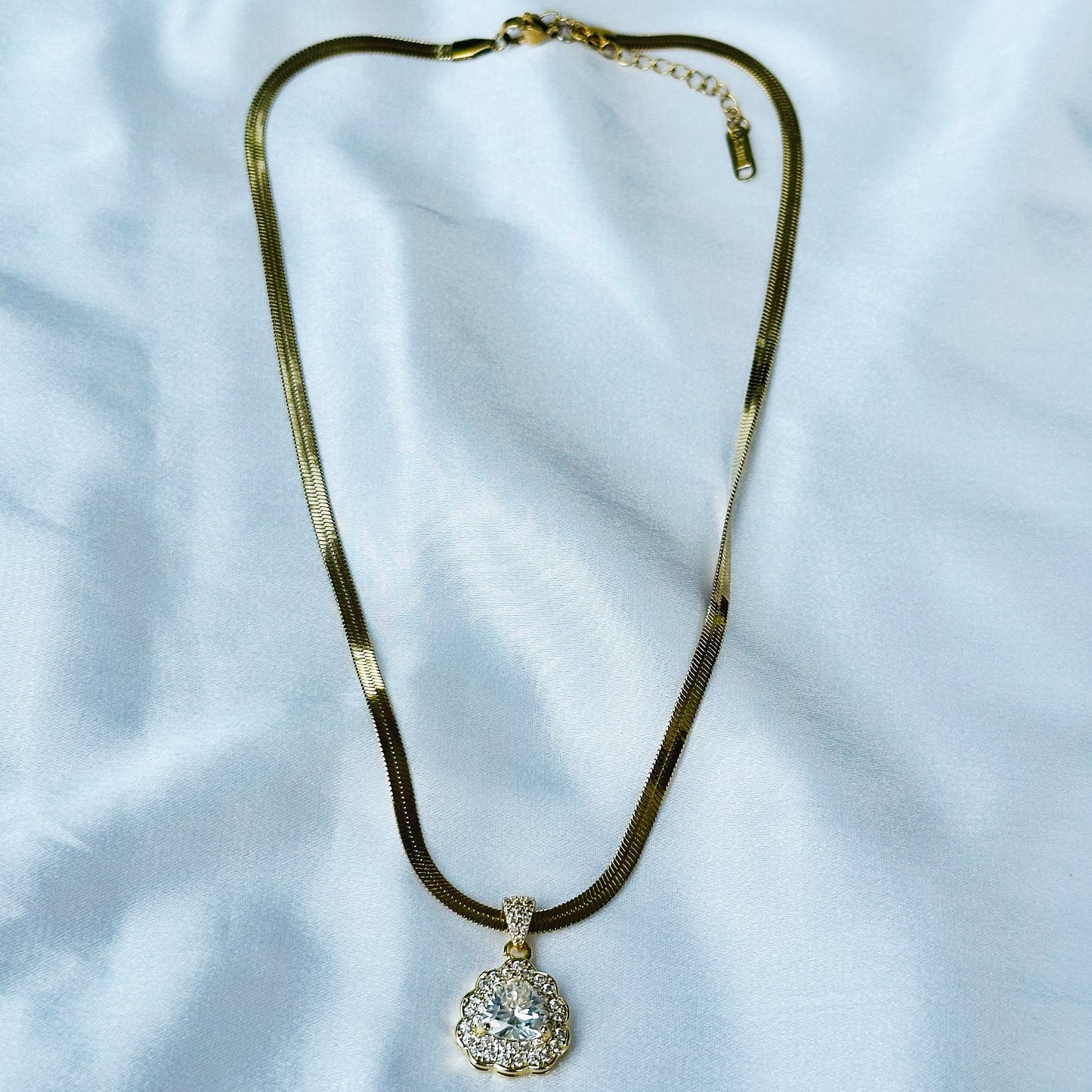 Drop Shape American Diamond Gold Plated Stainless Steel Necklace