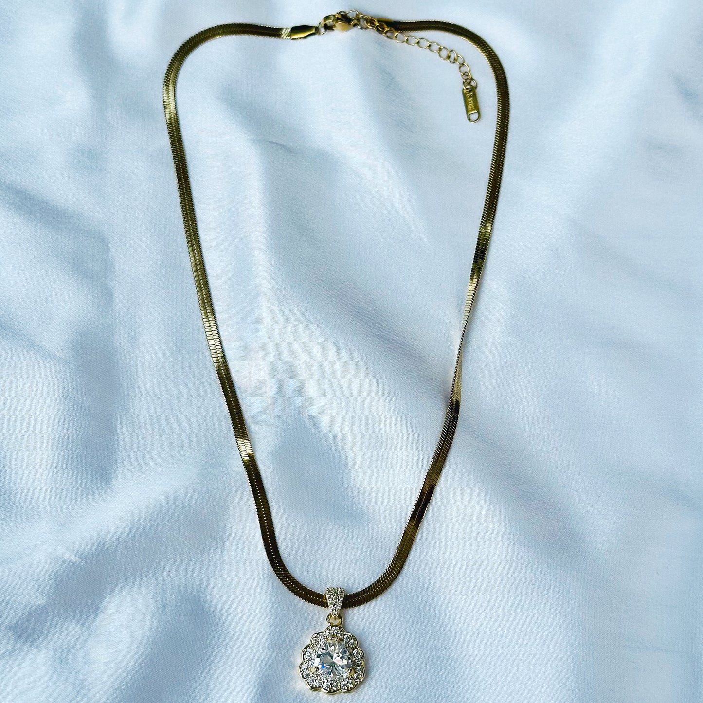 Drop Shape American Diamond Gold Plated Stainless Steel Necklace