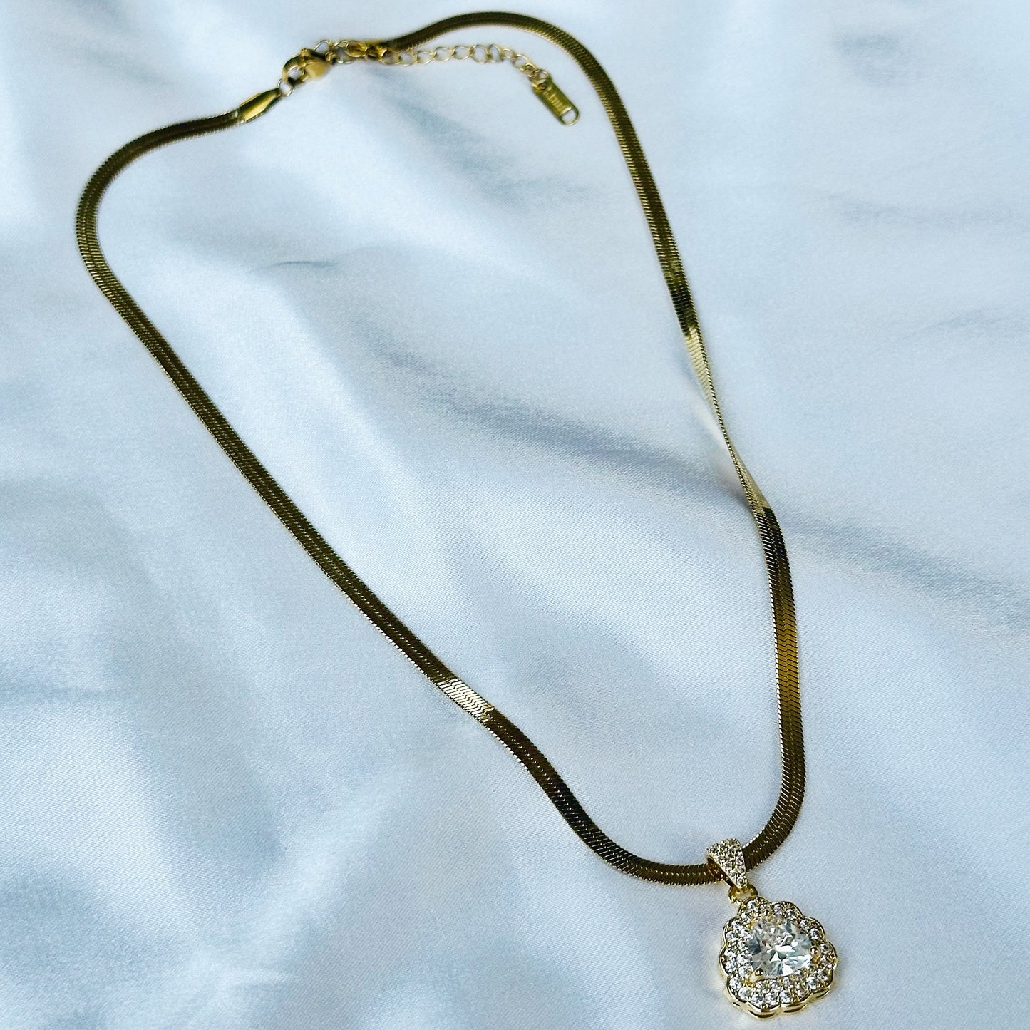 Drop Shape American Diamond Gold Plated Stainless Steel Necklace