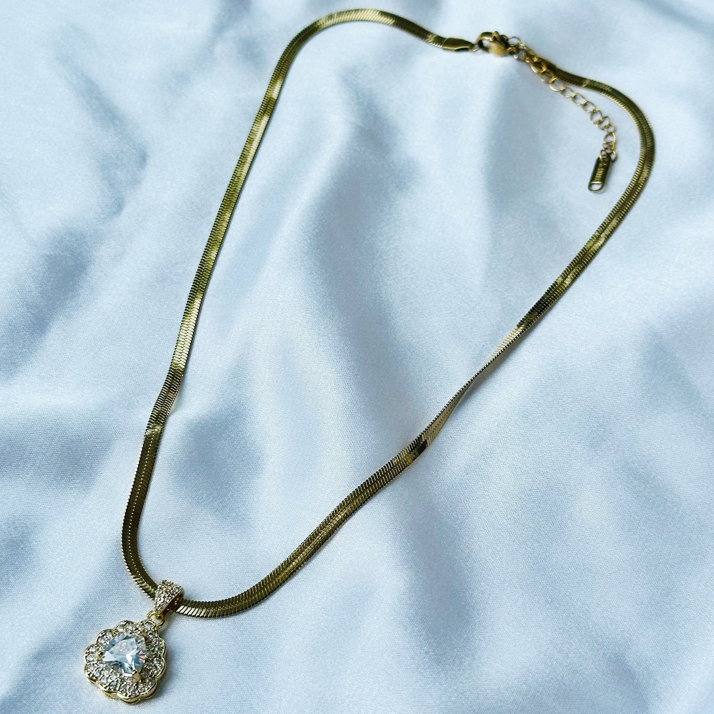 Drop Shape American Diamond Gold Plated Stainless Steel Necklace