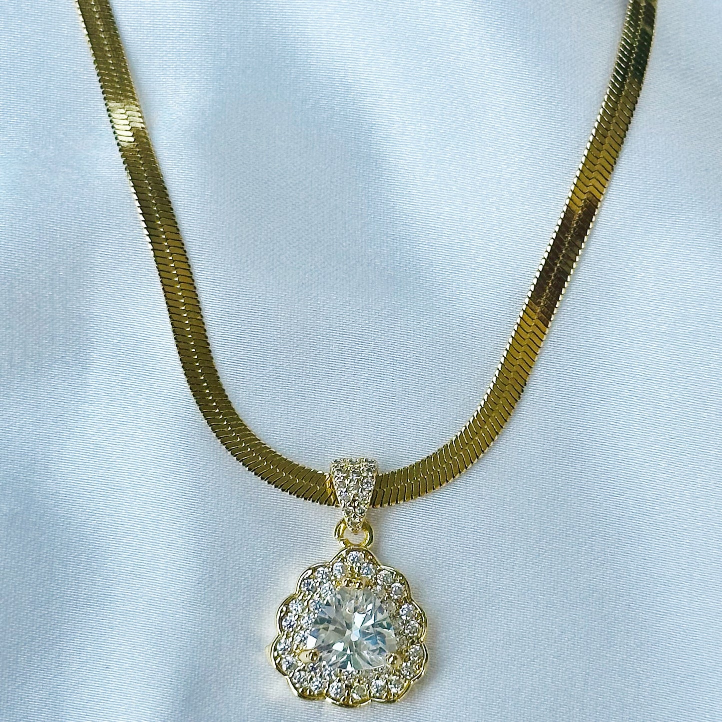 Drop Shape American Diamond Gold Plated Stainless Steel Necklace