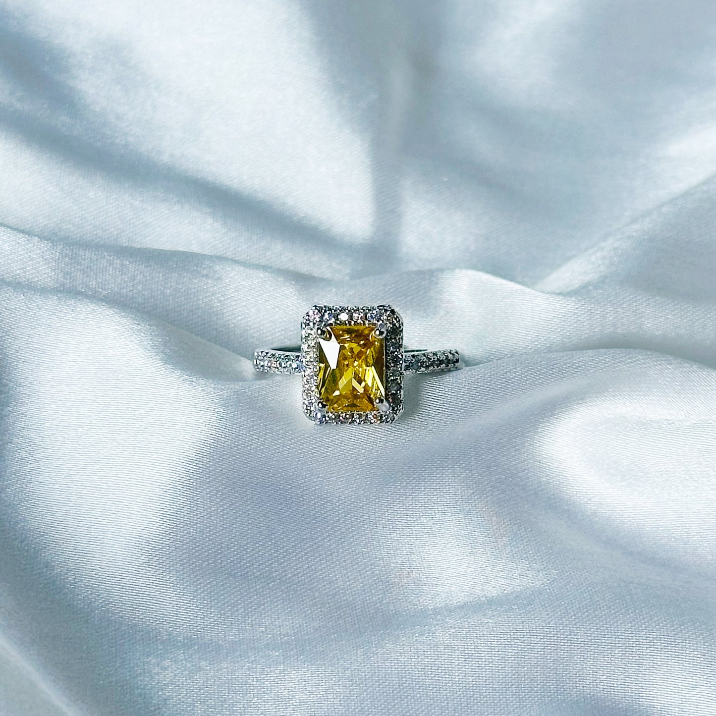 Yellow Topaz Cubic Zircon American Diamond Silver Plated Adjustable Ring