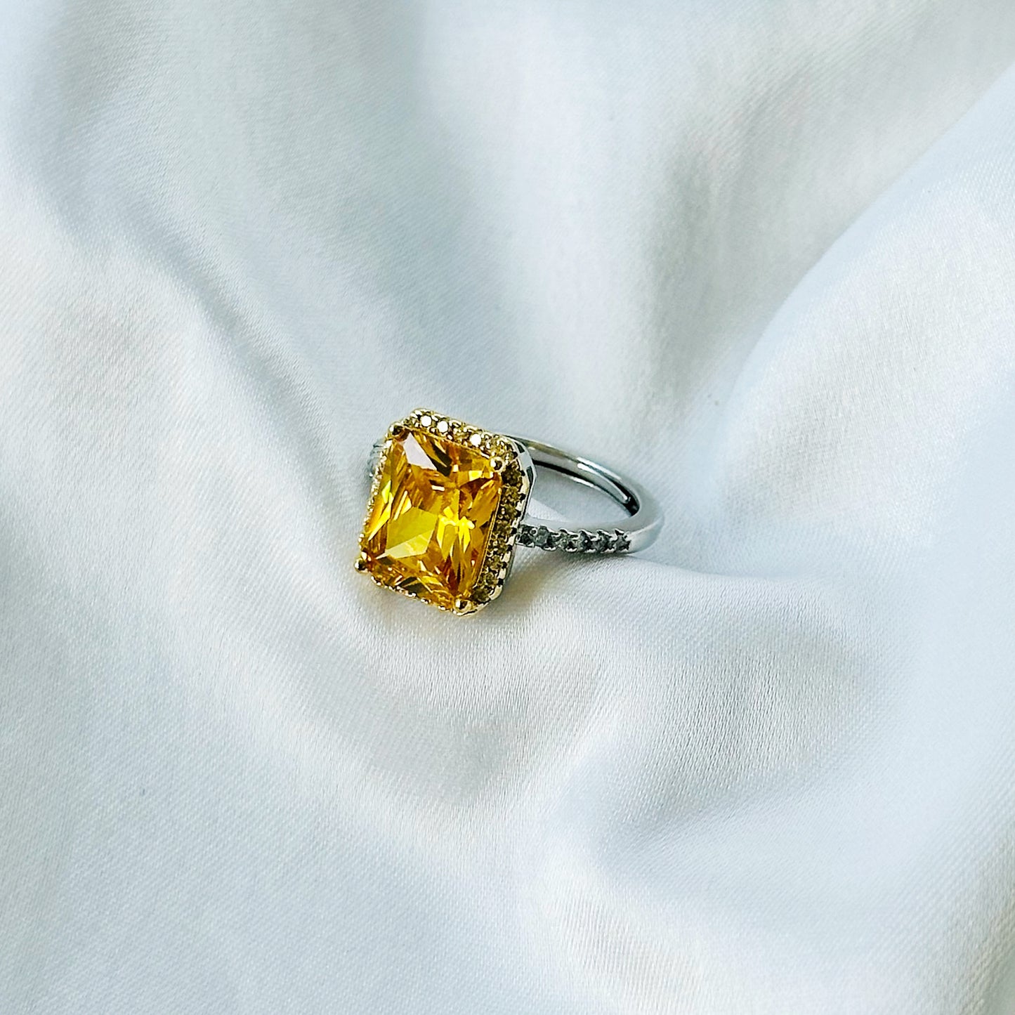 Yellow Topaz Cubic Zircon American Diamond Gold/Silver Plated Adjustable Ring